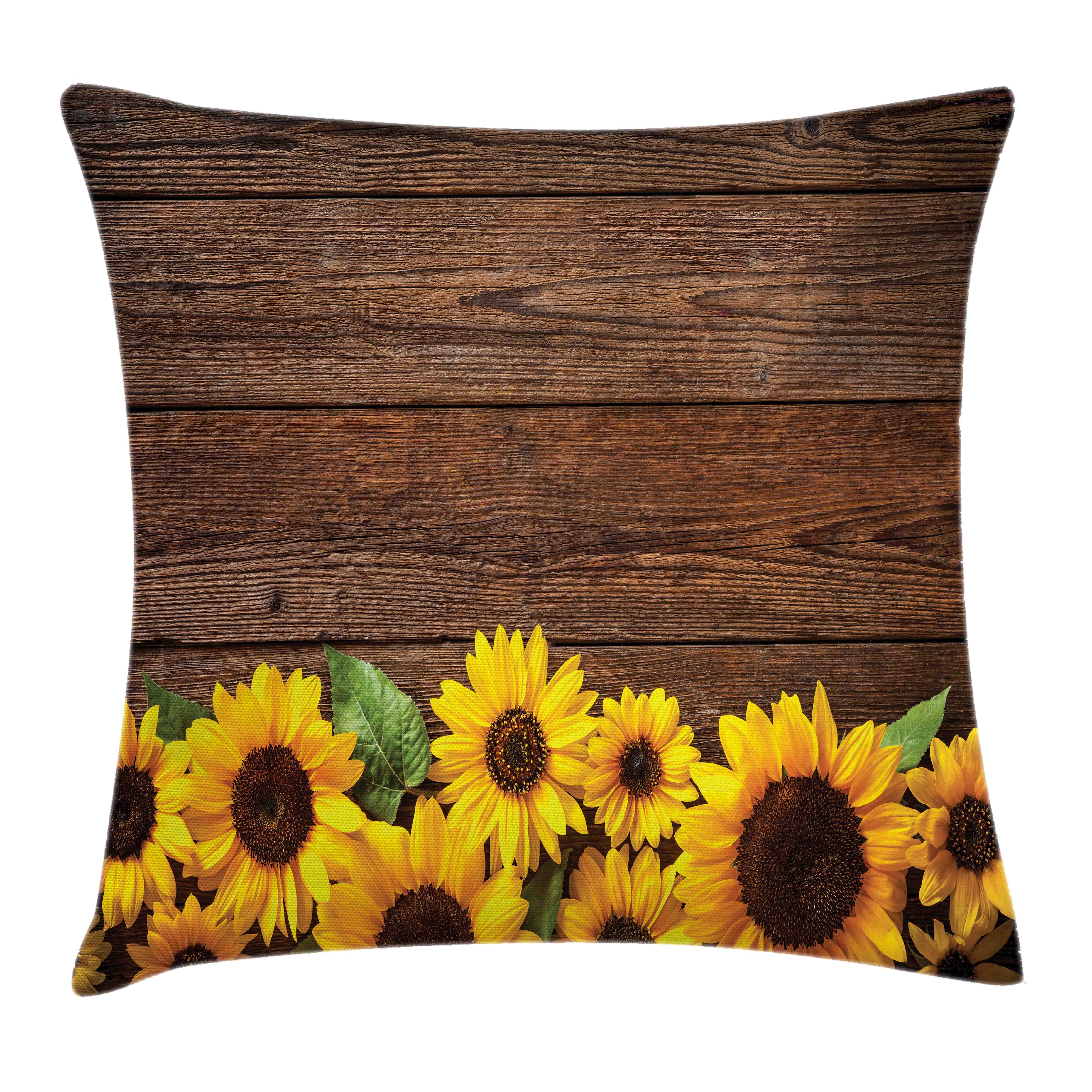 Kissenbezüge Herbst Farben Reißverschluss mit Holz Farbfesten Waschbar Sunflower Abakuhaus Motiv (1 Beidseitiger Stück), mit Klaren rustikales Kissenhülle Druck,