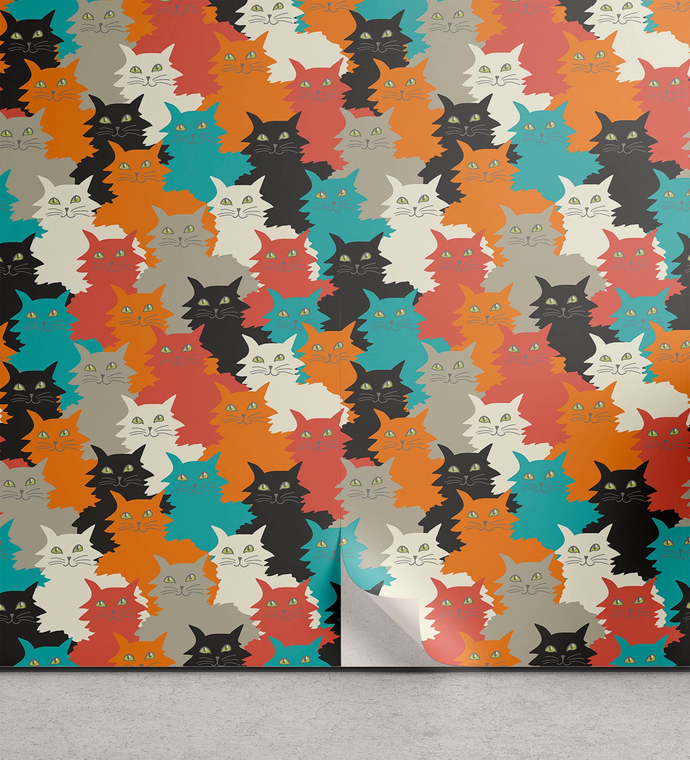 Abakuhaus Vinyltapete selbstklebendes Wohnzimmer Küchenakzent, Kätzchen Lustige und bunte Katzen
