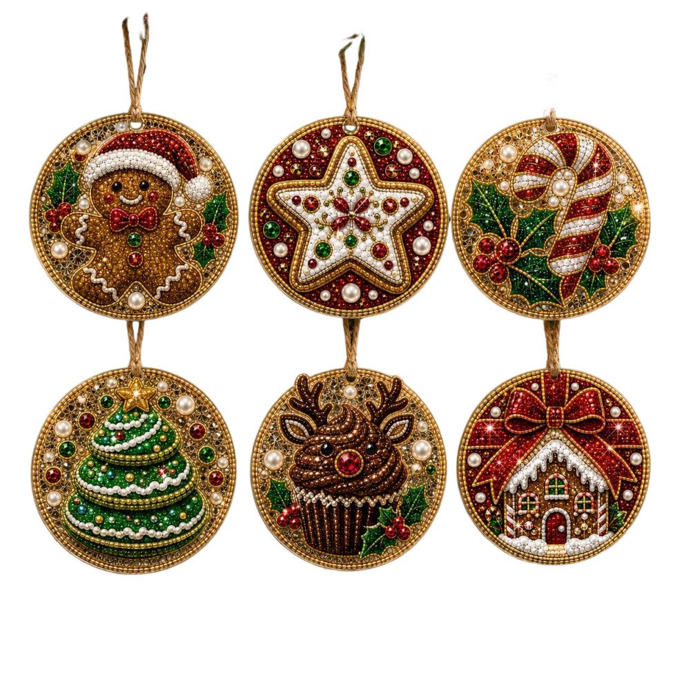 Bomiclss Christbaumschmuck 6-teiliges Weihnachtsbaumschmuck-Set–DIY Perlen-Diamantmalerei (6-tlg), Bastelsets für Erwachsene Perlen-Bastelsets