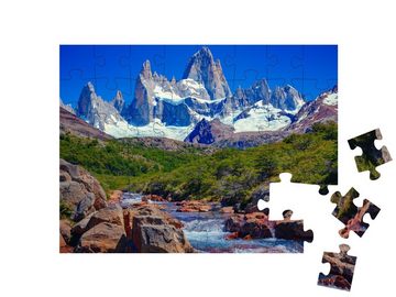 puzzleYOU Puzzle Fluss in El Chaltén und Berg Fitz Roy, Anden, 48 Puzzleteile, puzzleYOU-Kollektionen Natur, Argentinien