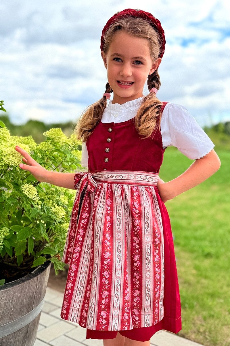 Isar-Trachten Dirndl Kinder Samtdirndl 3tlg. - LONI - dunkelrot