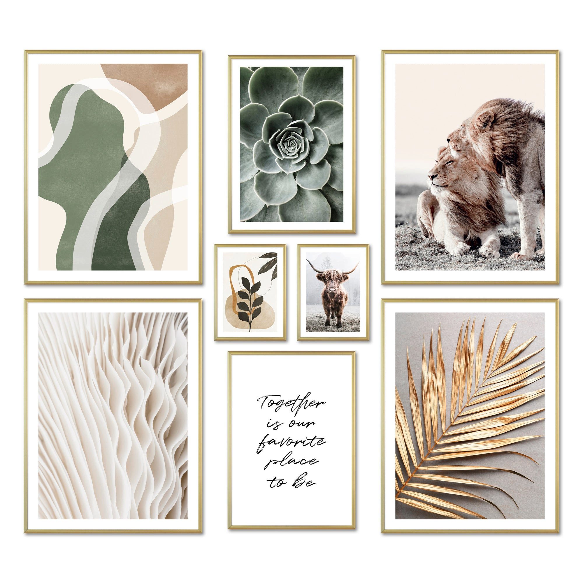ARTFAVES Bilder-Collage Poster Set - ABSTRACT NATURE - Deko Wandbilder beige, braun, gold, grü, (Wandbilder modern, 8 St)
