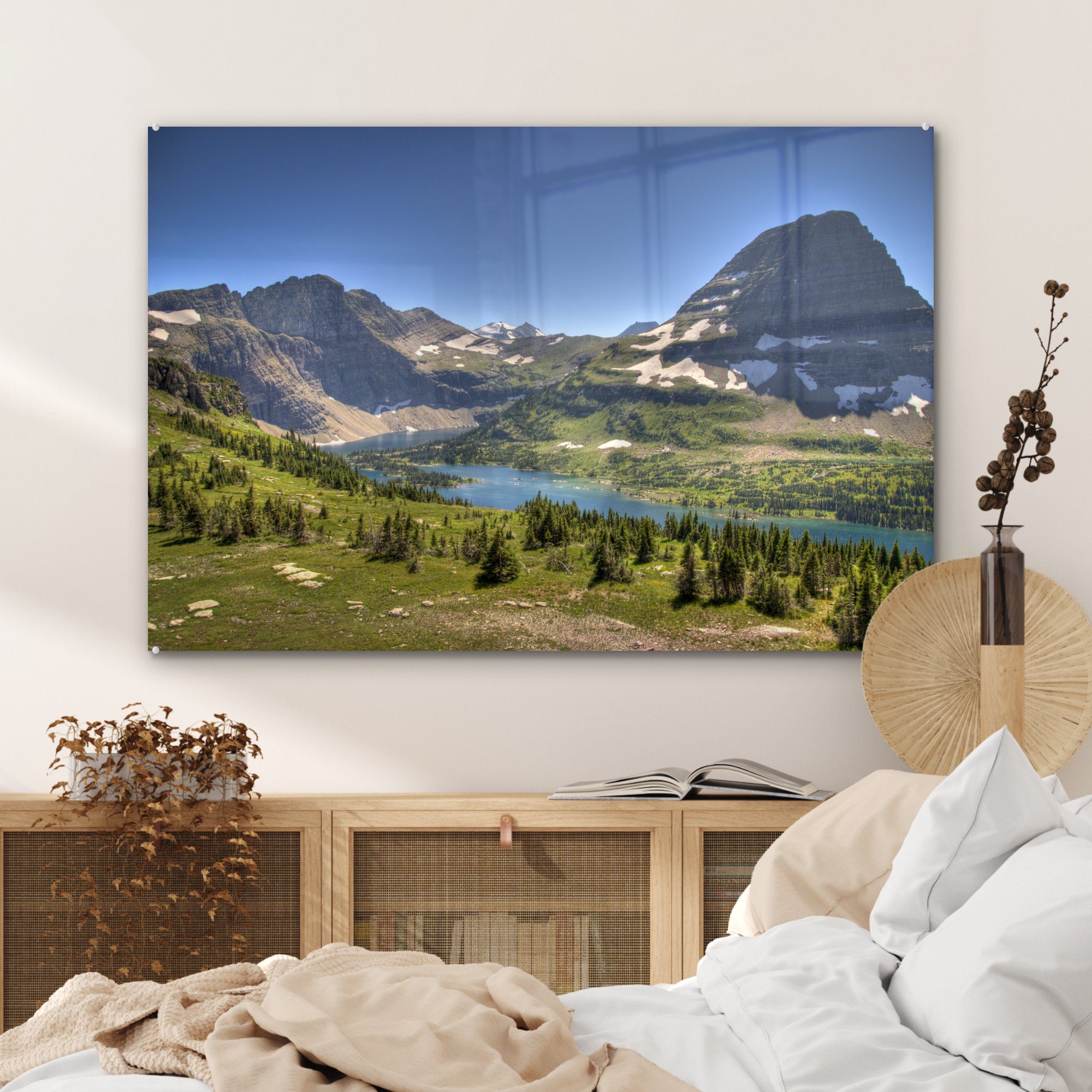 zwischen MuchoWow & Fluss Acrylglasbilder Schlafzimmer Wohnzimmer Montana, Bergen (1 Acrylglasbild in St),