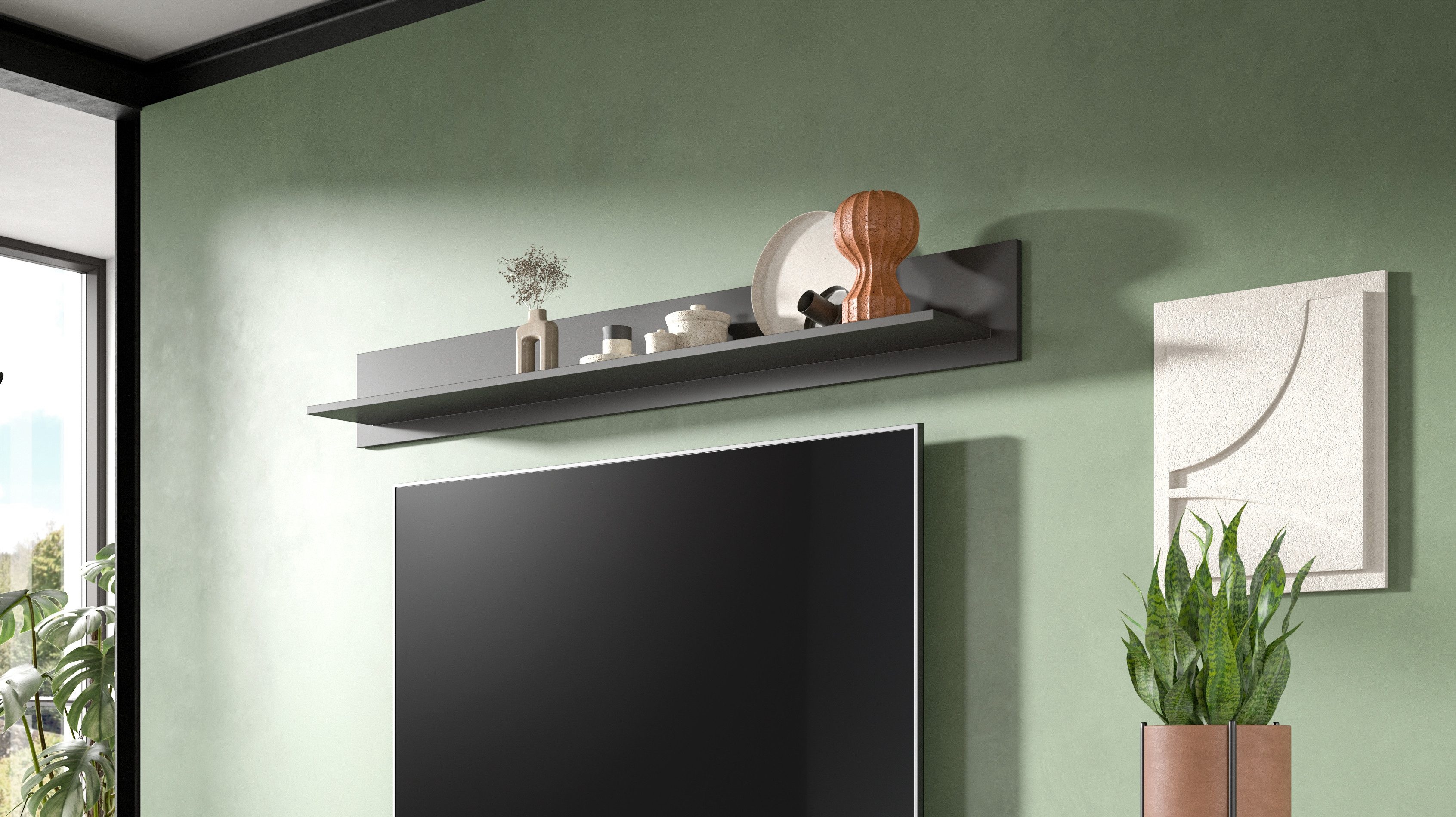 furnling Wandboard Linia, große Ablagefläche, Breite 160 cm, grau matt