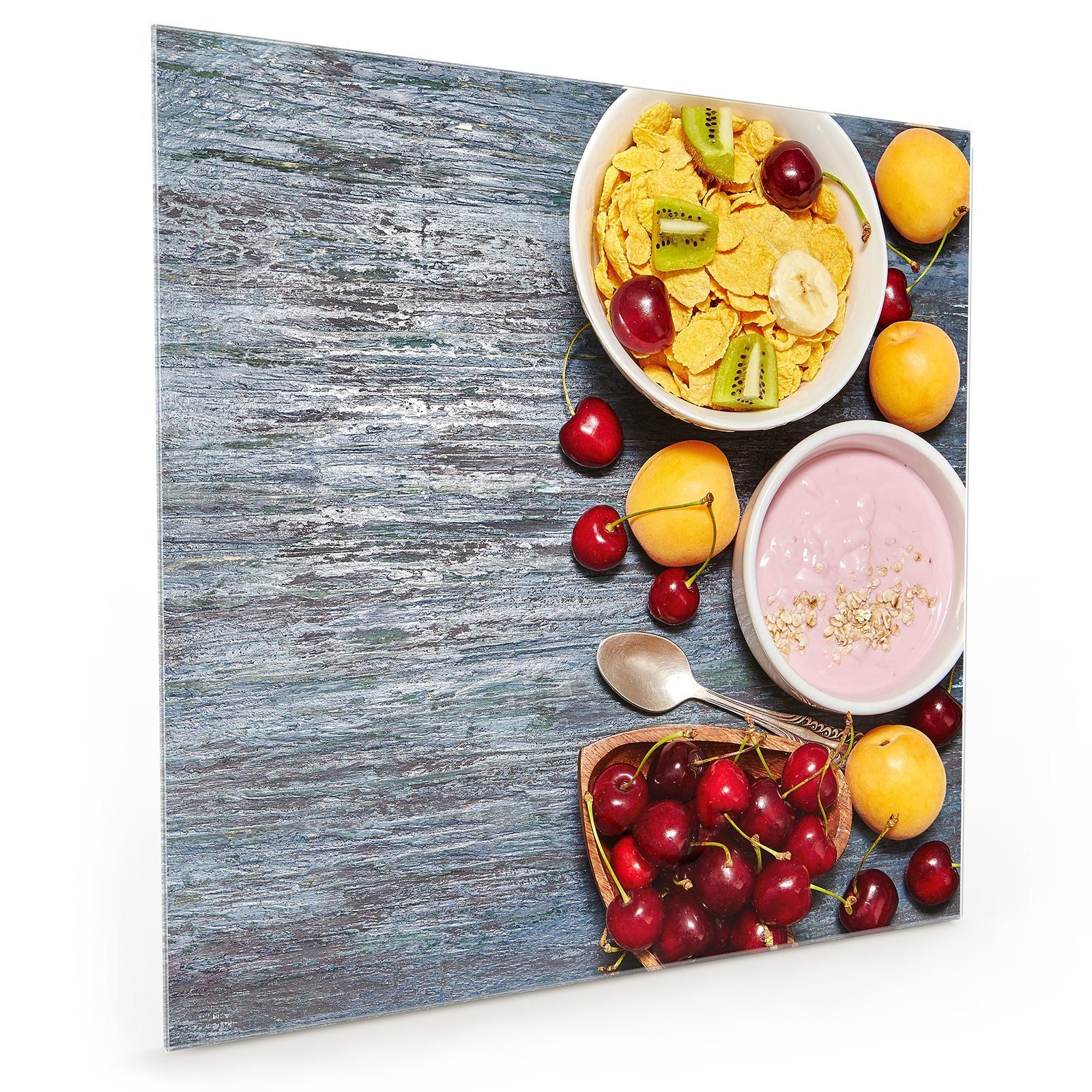 Primedeco Küchenrückwand Küchenrückwand Spritzschutz Glas mit Motiv Beeren und Flocken