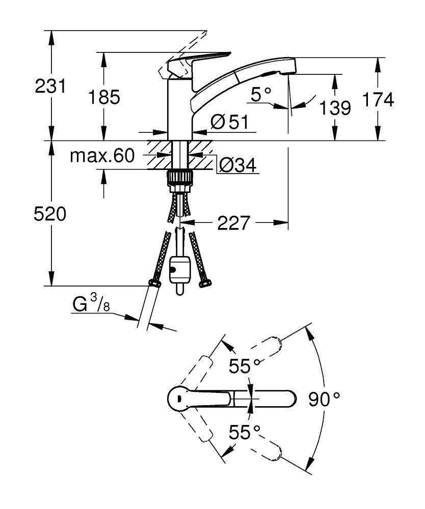 Grohe Küchenarmatur Start Einhebelmischer, QuickFix, chrom (30531001)