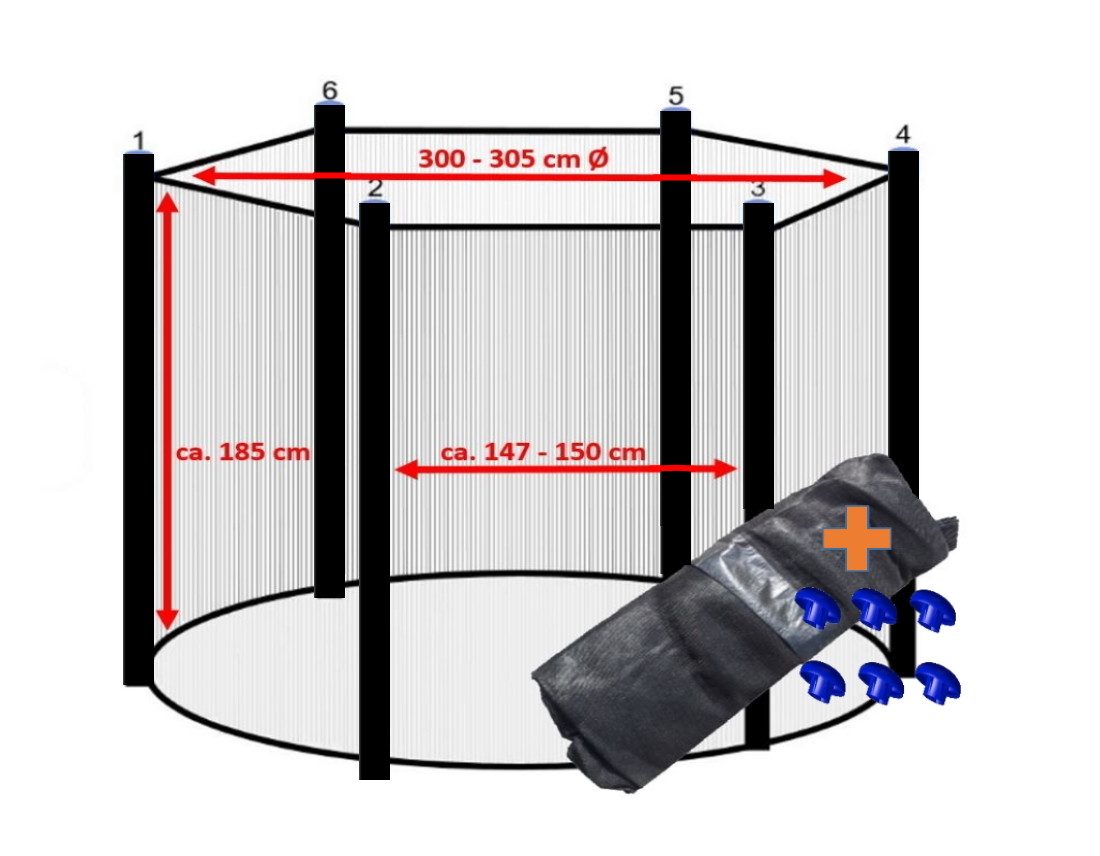 walexo Gartentrampolin Trampolin Sicherheitsnetz für 6 Stangensysteme (schwarz), Ø 305 cm