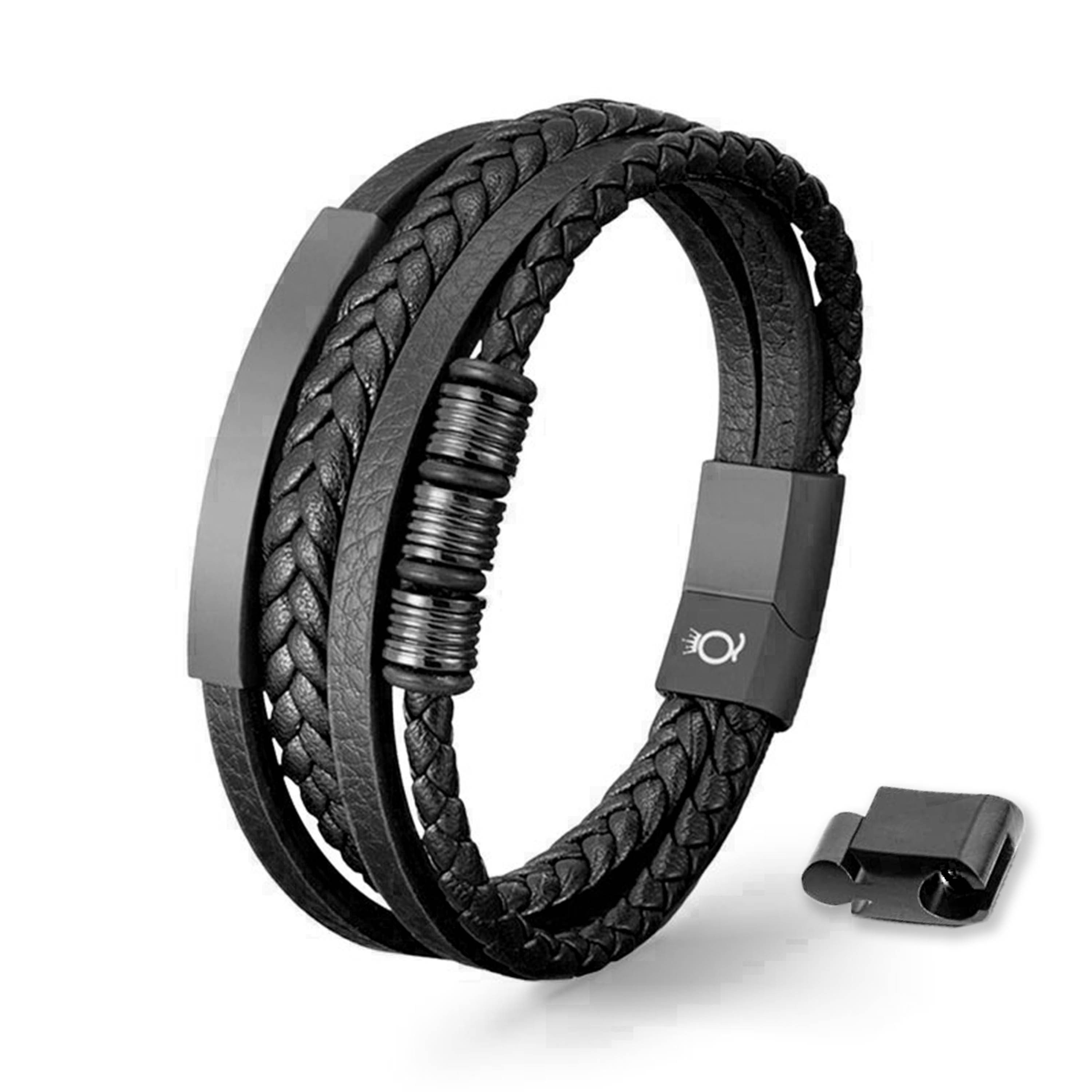 UNIQAL.de Lederarmband Herren "SHAPE" handgefertigt, geflochten, verstellbar (Klassisch, casual, elegant), aus Rindsleder, Edelstahl-Magnetverschluss mit Verlängerungsglied