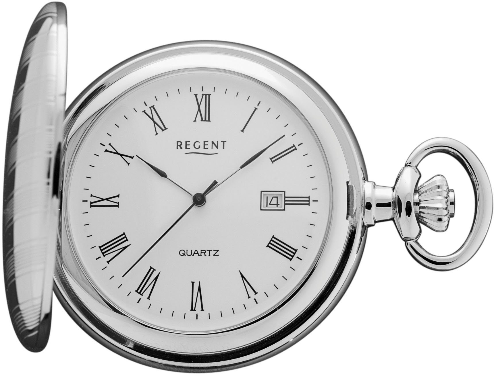 Regent Taschenuhr P737-19527740, (Set, 2-tlg., mit dazu passender Kette), Quarzuhr, Herrenuhr, Datum, Acrylglas