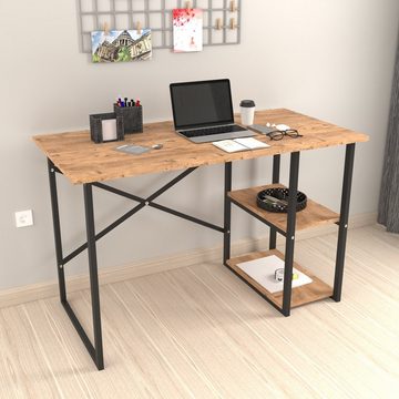 Zeta Interior Schreibtisch, 60x 120 cm Metall und Holz Arbeitstisch mit 2 Regalen, Bürotisch