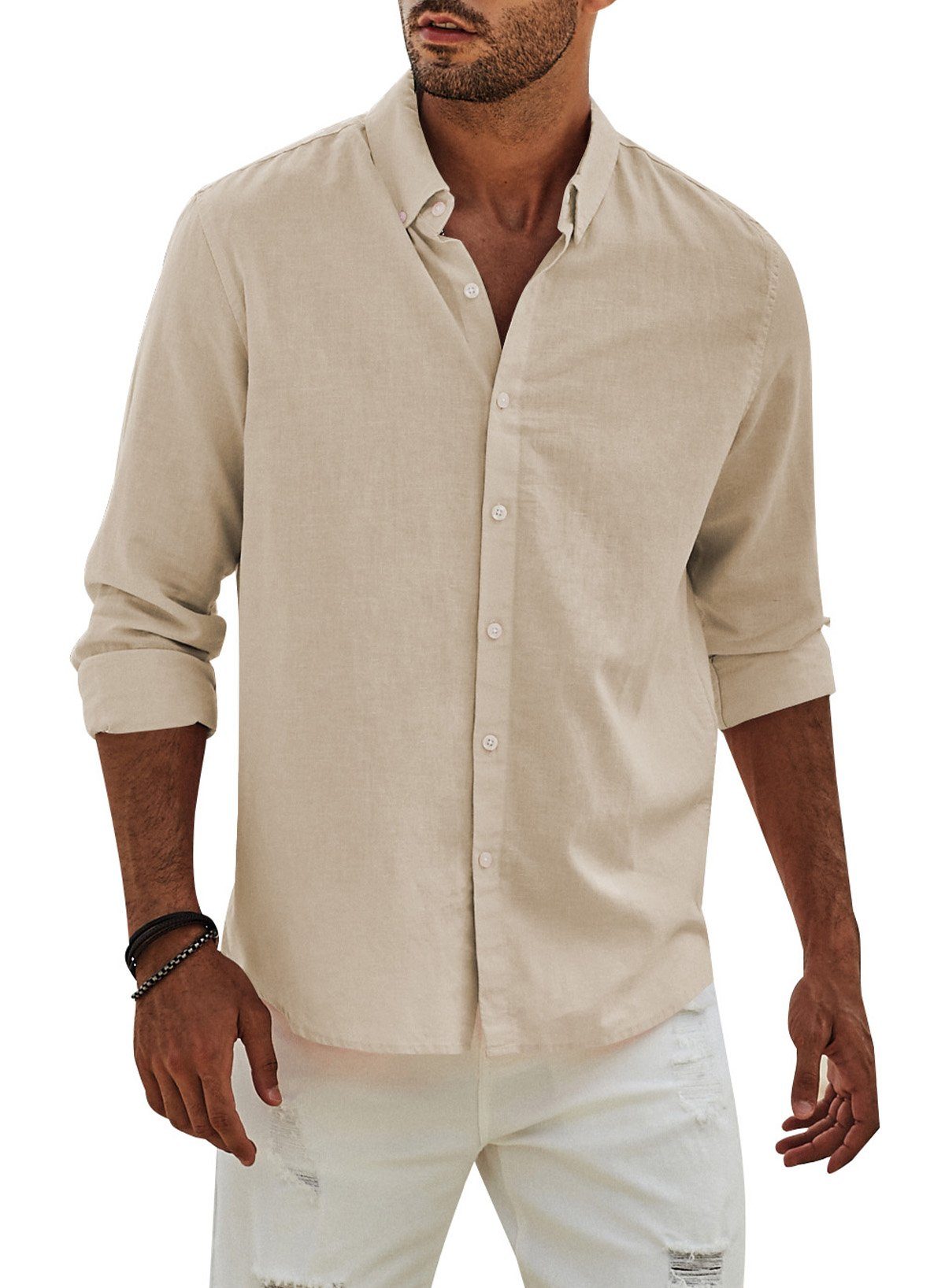 Leinenhemd Hemd Herren Buissness Leinenhemd Freizeithemd Casual Langarm Shirts