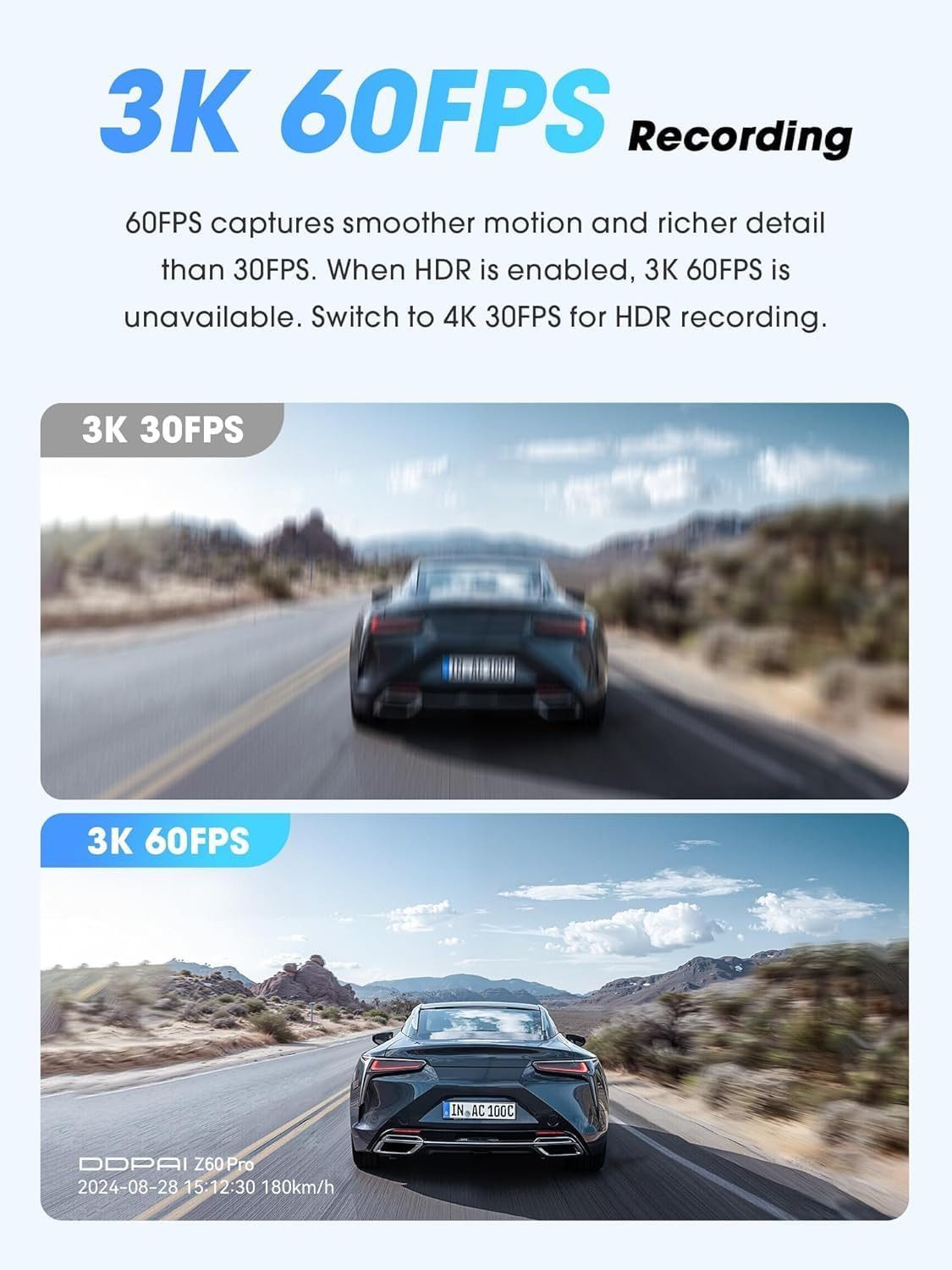 Athlix Z60 Pro 4K Dashcam mit Front- und Rückkamera, Dual-Kamera Dashcam (4K, 4G, 4K 60FPS HDR, Nachtsicht, WLAN, GPS) – Bild 4 von 5