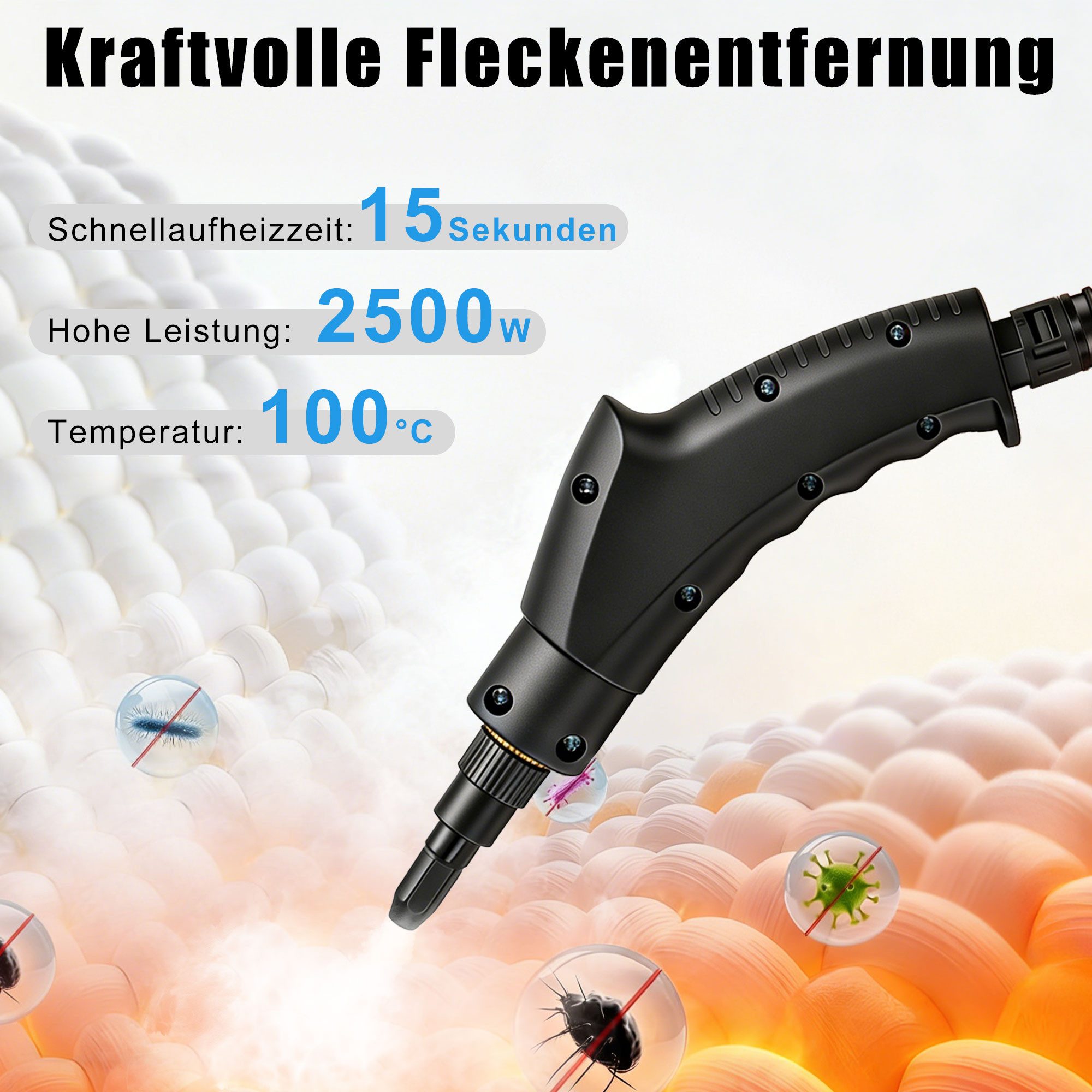 Luckice Dampfreiniger 2500W Handdampfreiniger, tragbarer Reiniger, Küchenreiniger, 2500 W, geeignet für Böden, Fenster und Küchen.