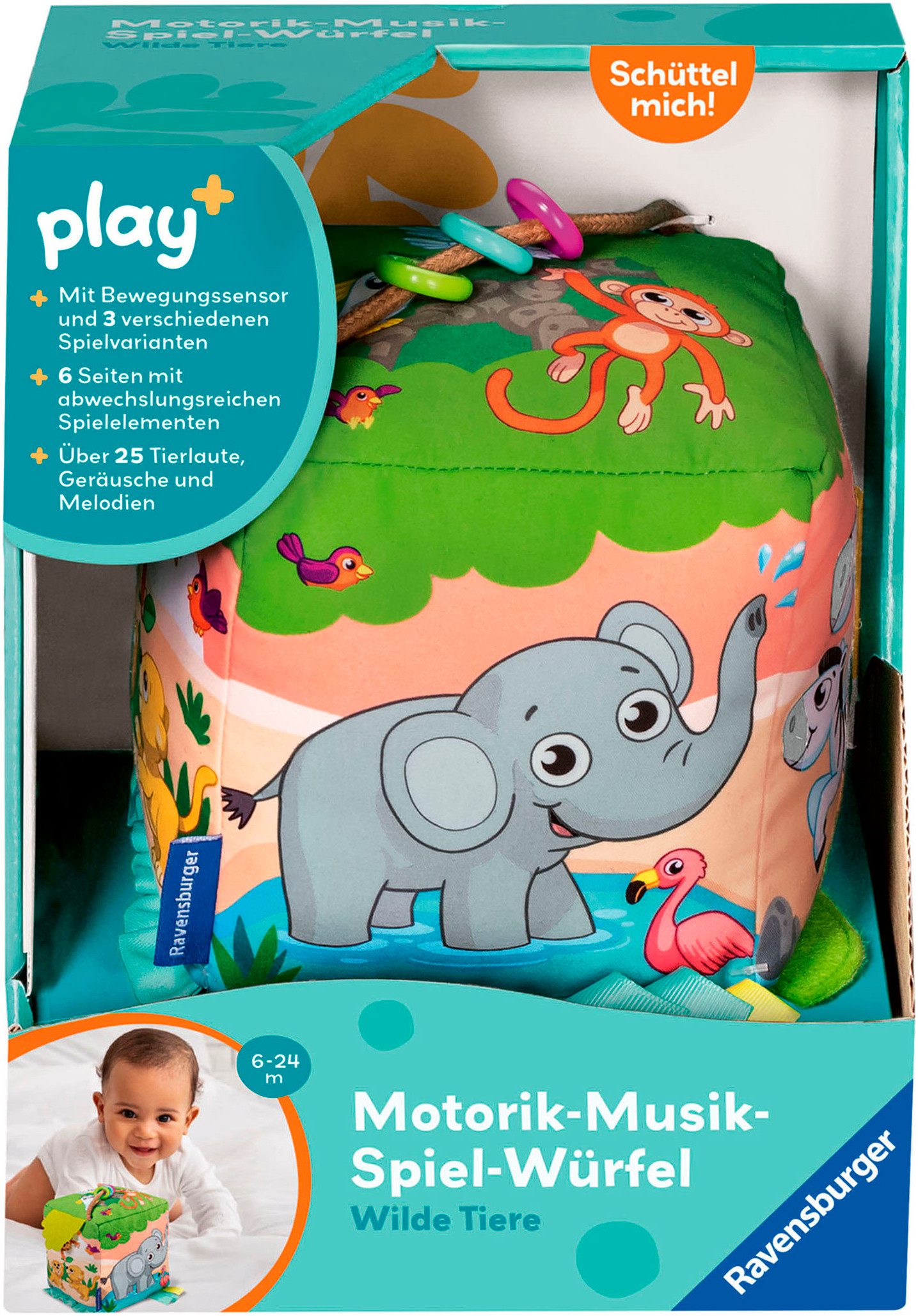 Ravensburger Motorikwürfel Play+ Motorik-Musik-Spiel-Würfel Wilde Tiere
