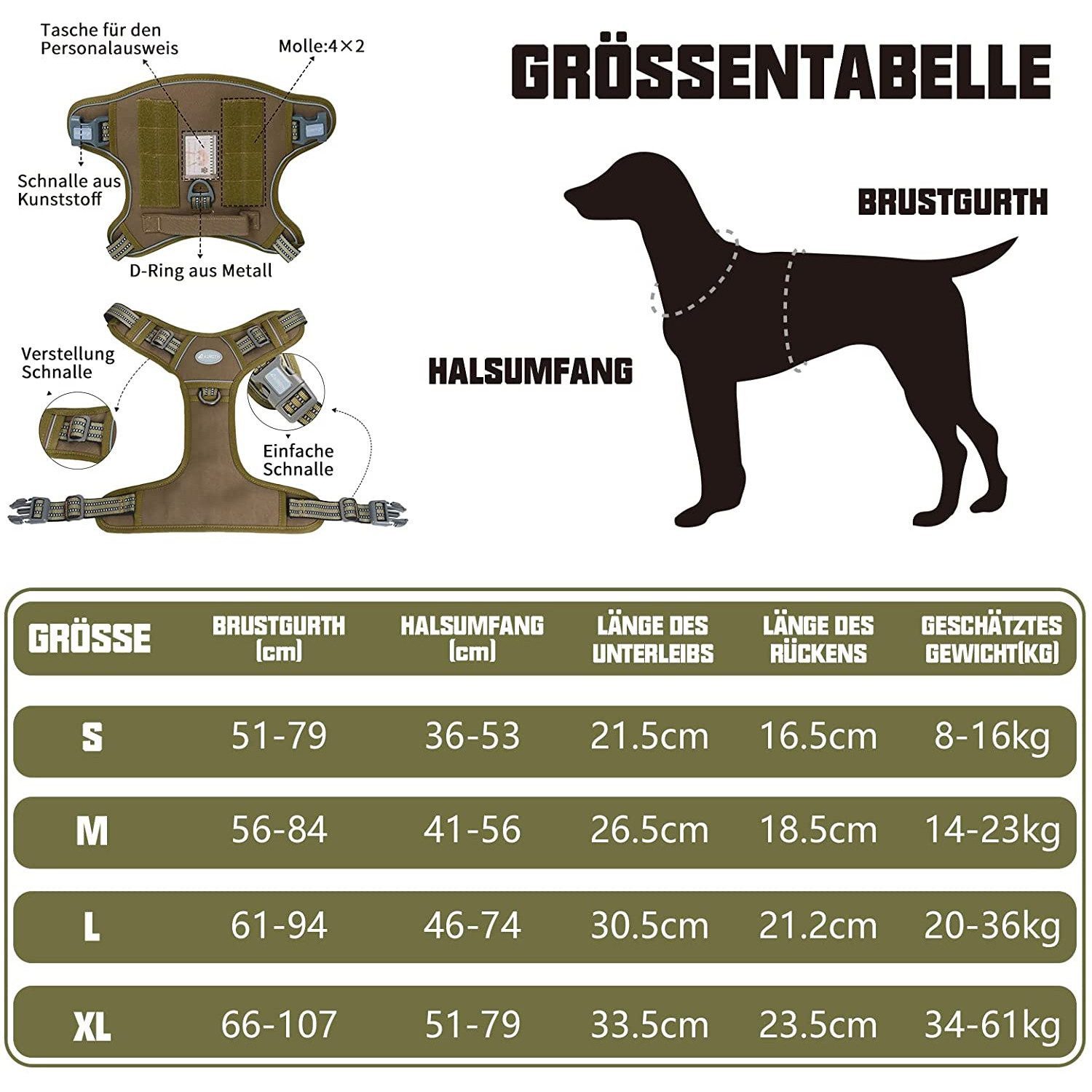 FELIXLEO Hunde-Geschirr Hunde-Geschirr Taktisches Hundegeschirr, Anti Zug Sicherheitsgeschirr.