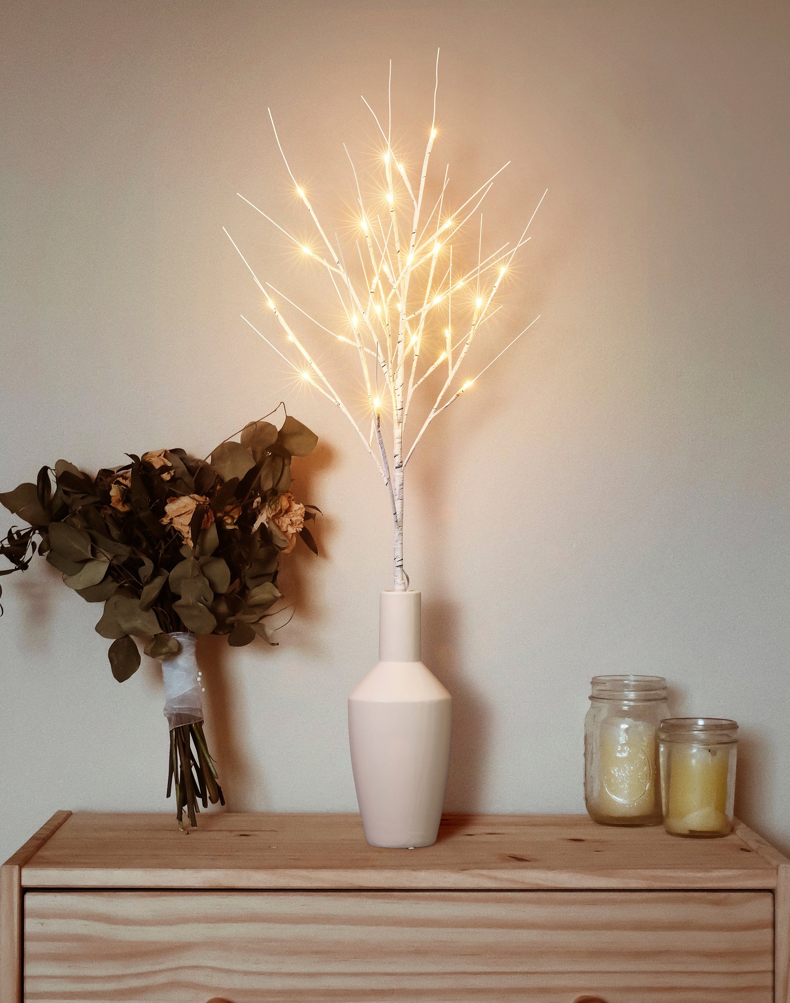 BONETTI LED Baum 3 80 Warmweiß, fest Deko-Sträucher LED cm Weihnachtsdeko, Höhe Beleuchtete je integriert, Birkenoptik, in