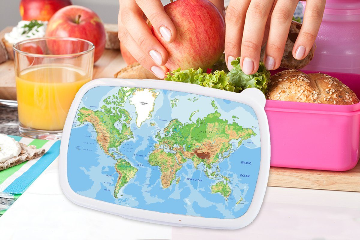 Snackbox, Mädchen, Kunststoff rosa - - - Lunchbox Erwachsene, Junge Topographie für MuchoWow Brotbox Atlas - Kunststoff, (2-tlg), Mädchen, - Kinder, Brotdose Weltkarte Kinder
