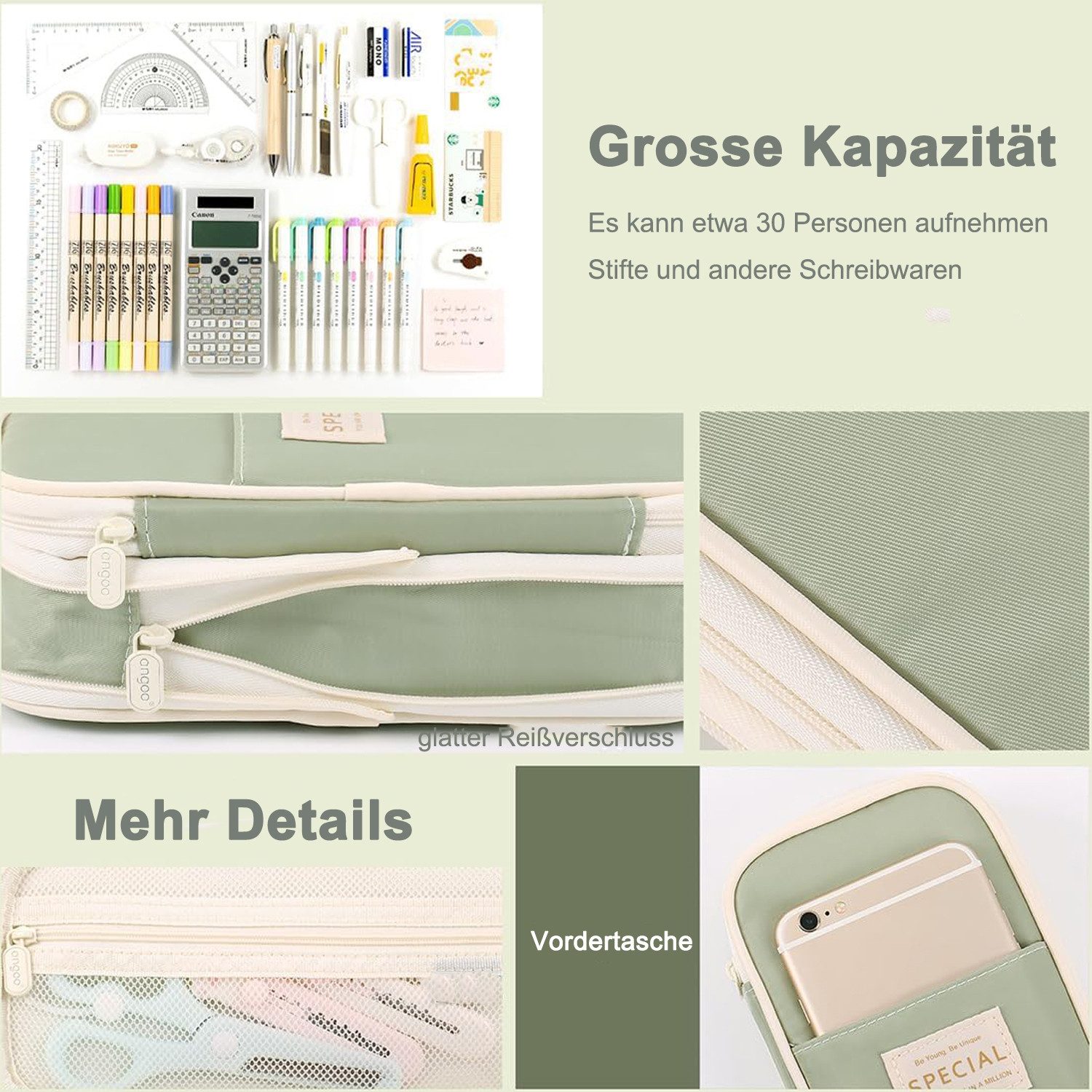 OKWISH Federmäppchen Groß Stifteetui Federtaschen Schreibgeräteetui, (Stifttasche mit Reißverschluss 4 Fach Große Kapazität, 1-tlg., Schreibwarenbeutel), für Damen Herren Schule Büro Arbeit Studenten Mädchen Jungen Geschenk