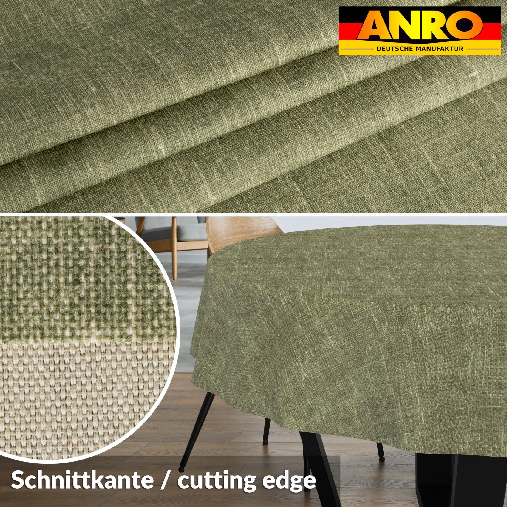 ANRO Tischdecke Alica Leinen Melliert Tischwäsche (Einzelstück 1-tlg), wasserabweisend Melliert Olive Rund 100cm
