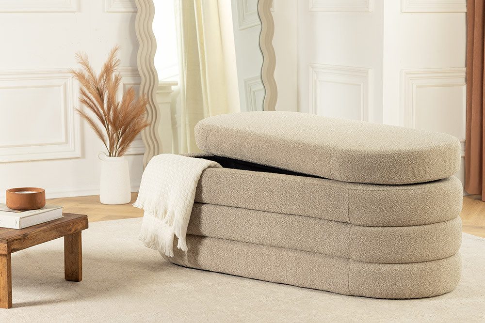riess-ambiente Sitzbank VOGUE 115cm taupe - gepolstert, mit Aufbewahrung, fertig montiert (Einzelartikel, 1-St), Wohnzimmer · Bouclé · rund · mit Stauraum · Scandinavian Design