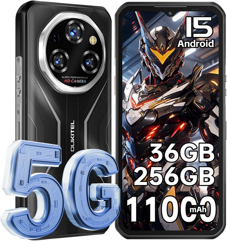 OUKITEL WP55 36+256GB 5G Outdoor Smartphone (16,76 cm/6.6 Zoll, 256 GB Speicherplatz, 108 MP Kamera, 5G, Android 15, 6.6" FHD 120Hz, NFC, OTG, IP68 Wasserdicht)