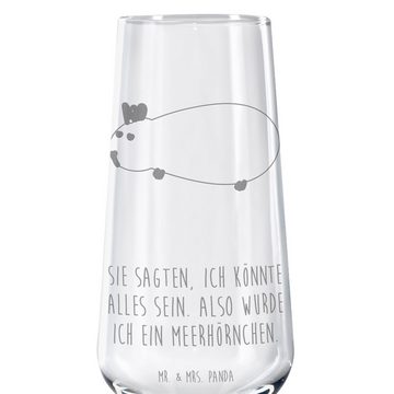 Mr. & Mrs. Panda Sektglas Einhorn Meerschweinchen - Transparent - Geschenk, Pegasus, Unicorn, E, Premium Glas, Hochwertige Lasergravur