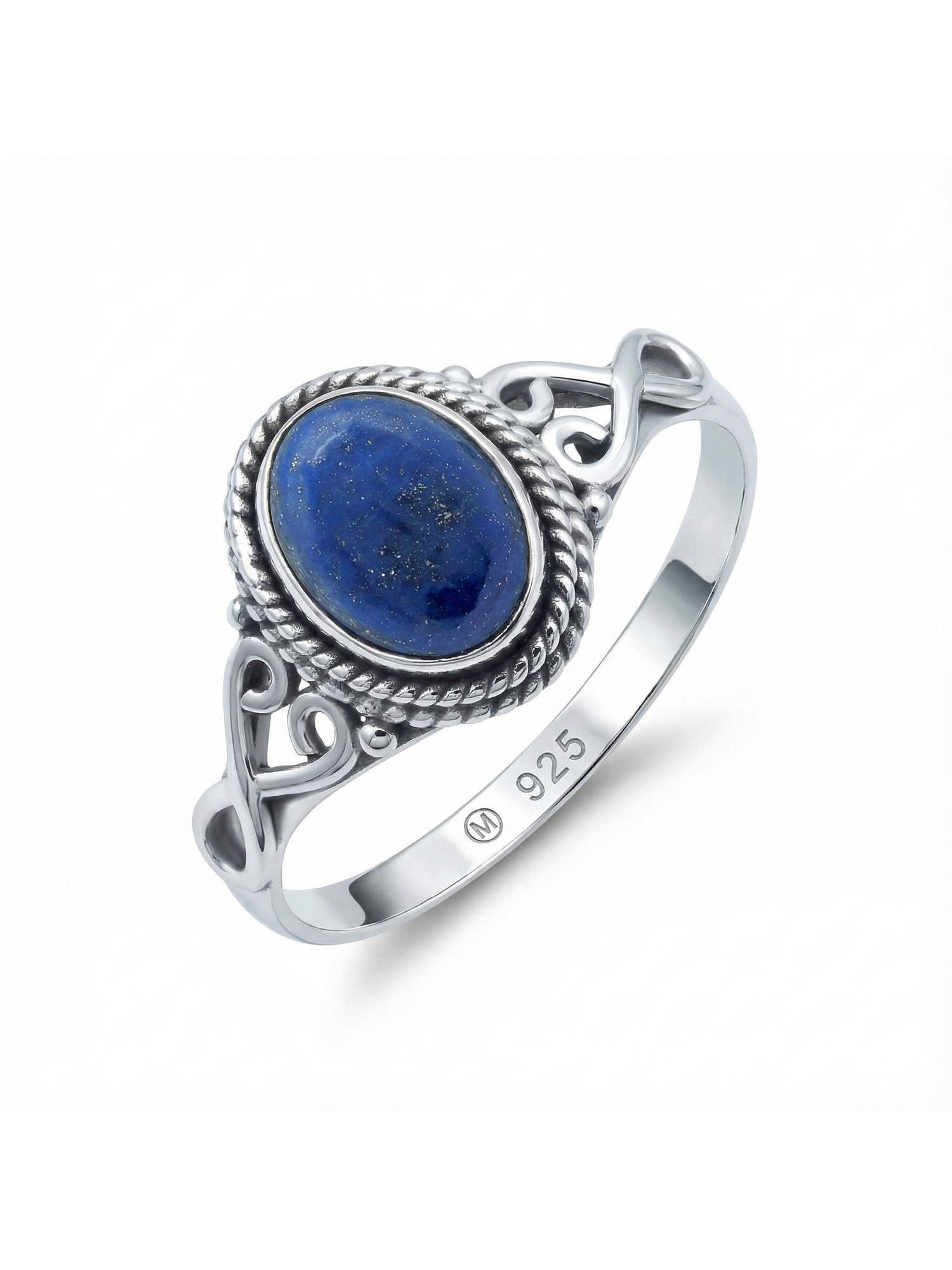 mantraroma Silberring BAGHIMI oval aus 925 Silber mit Lapis Lazuli (Ring mit Schmuckbeutel), Damenring aus 925er Silber