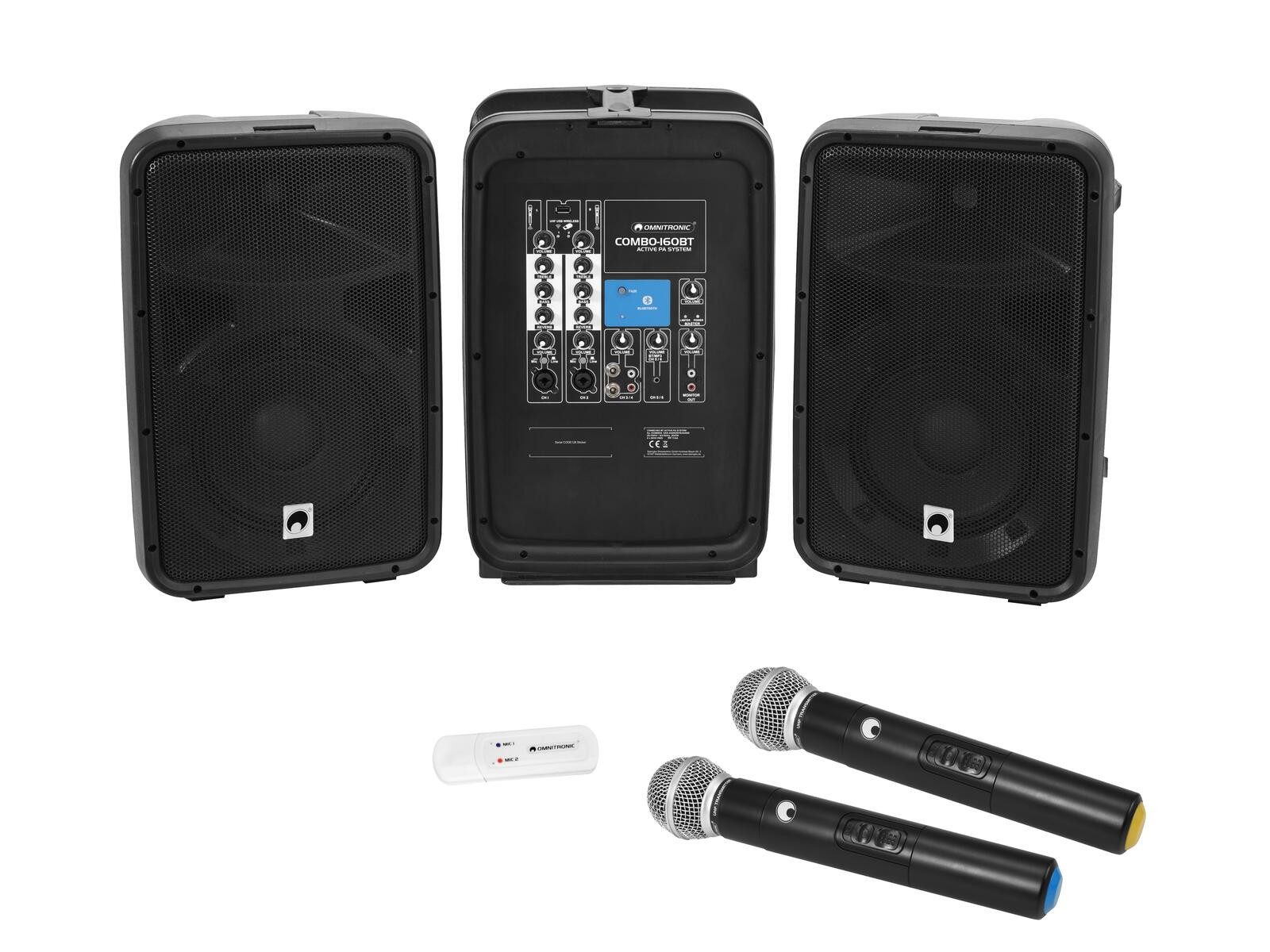 OMNITRONIC Set 160BT Aktiv-PA-System+UWM-2HH USB Funkmikrofon-Set Lautsprechersystem