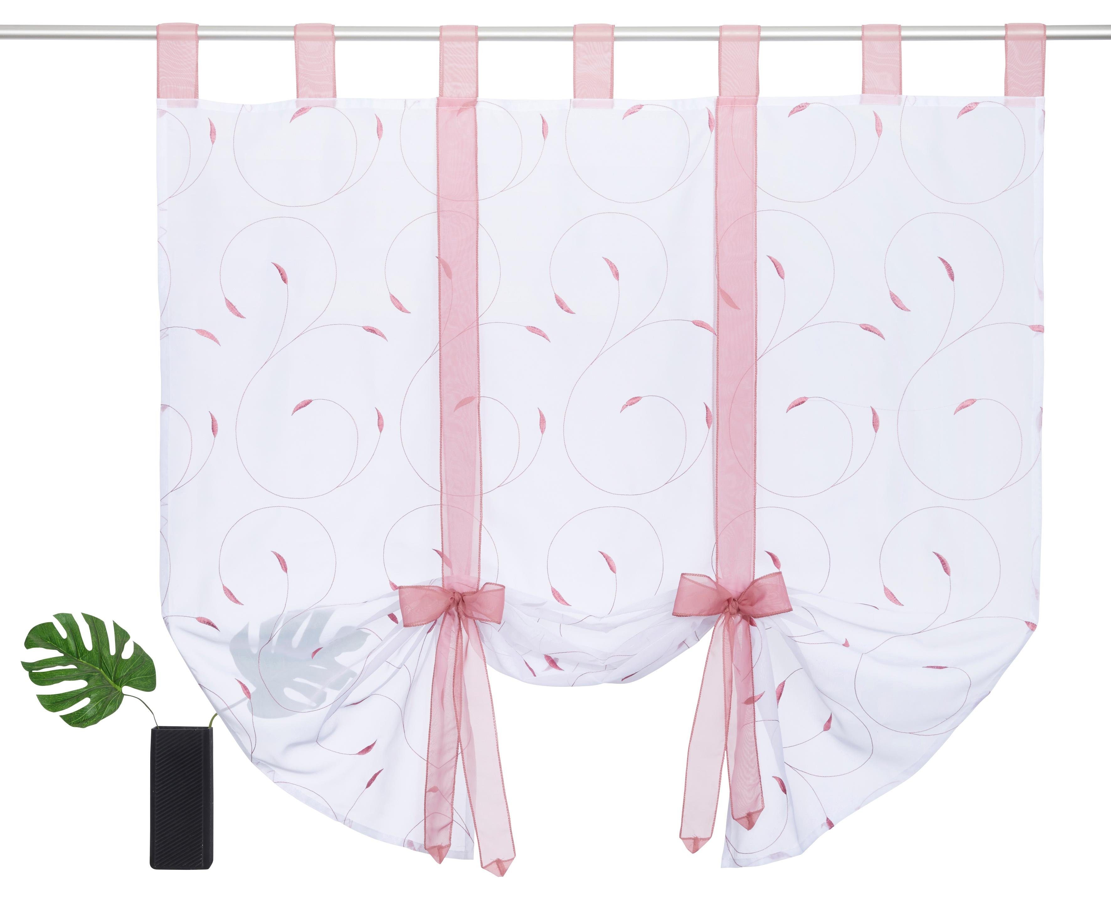 Clara, Stickerei Polyester, mit my Schlaufen, transparent, weiß/rosa home, Schlaufen, Bändchenrollo