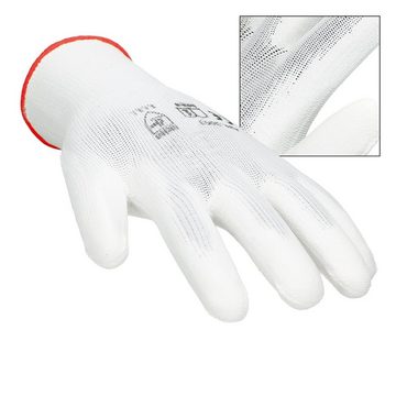 ECD Germany Arbeitshandschuh-Set Arbeitshandschuhe Mechanikerhandschuhe Montagehandschuhe 12 Paar PU-Beschichtung Größe 7-S Farbe Weiß Nylon