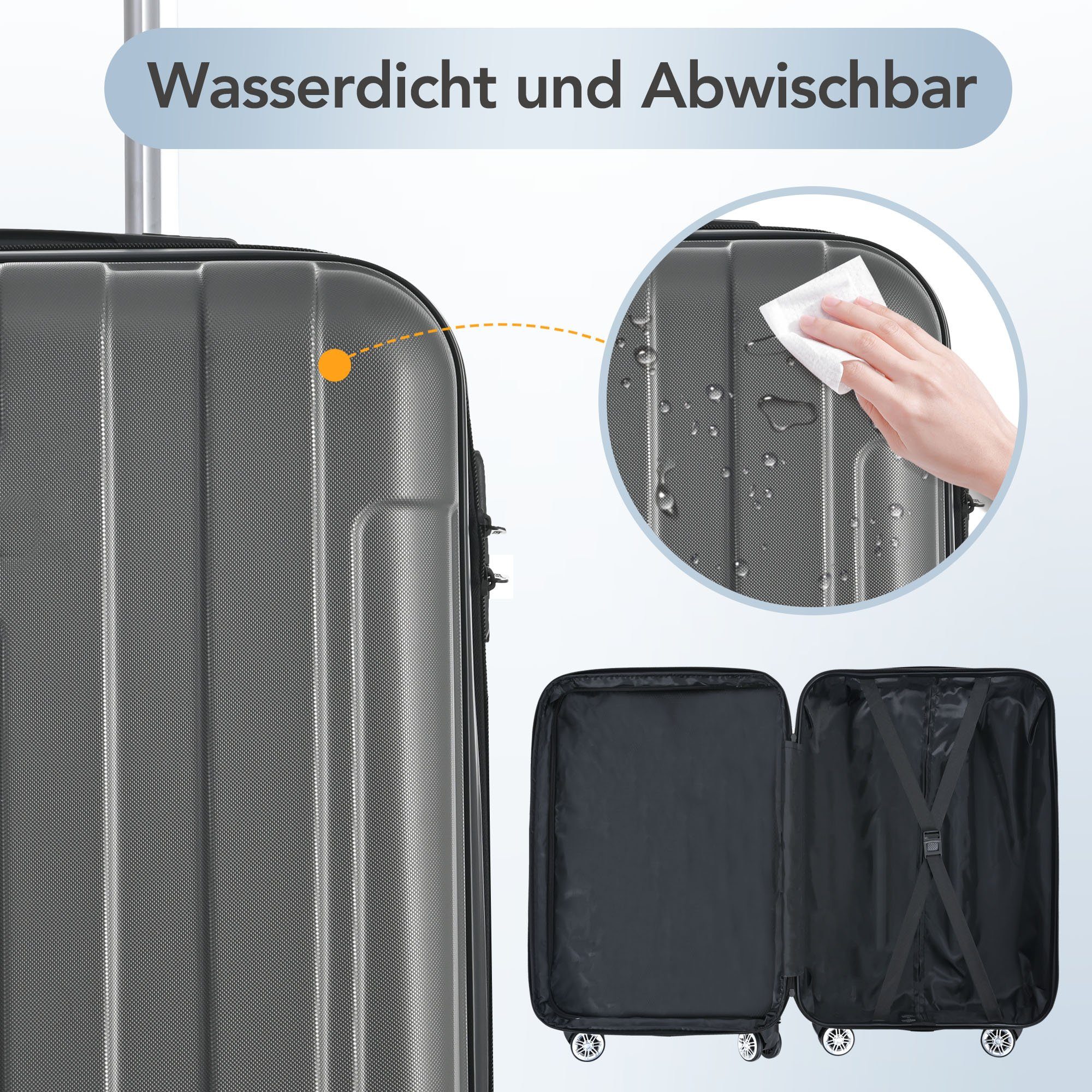 M Mit - cm Grau Bremsen Handgepäckkoffer Universalrad mit Doppelrad ABS-Material TSA-Schloss, 34*20*53 BlingBin M, Hartschalen-Handgepäck