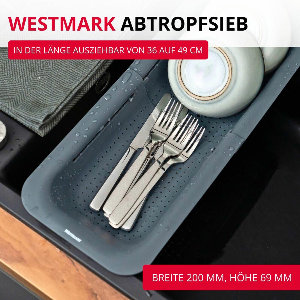WESTMARK Tranchiermesser, ausziehbares Sieb zum Abtropfen von Obst, Gemüse & Geschirr, spülmaschinengeeignet, BPA-frei, platzsparend