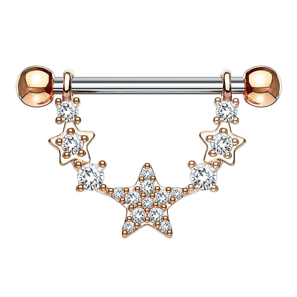 Intimpiercing Brustwarzenpiercing Kristall Sterne Anhänger Kette filigran Rosegold