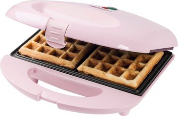 bestron Waffeleisen ASW401P Sweet Dreams, 700 W, für Belgische Waffeln, im Retro Design, für 2 Waffeln, Rosa