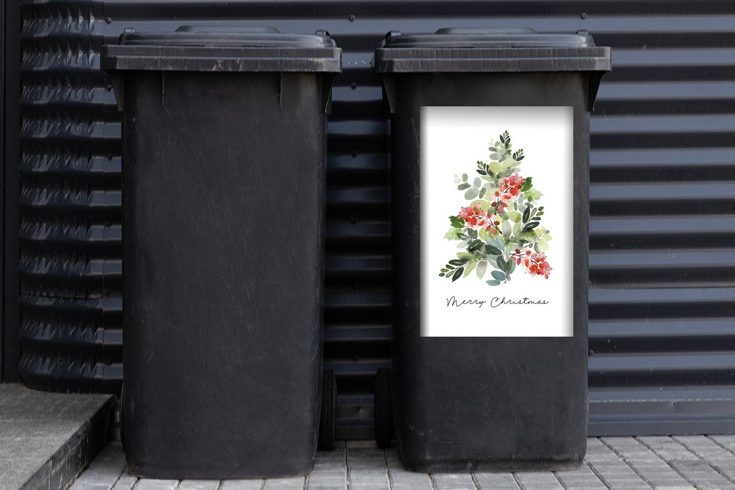 MuchoWow Wandsticker Mülleimer-aufkleber, - Mülltonne, Aquarell - Sticker, (1 Zitat Weihnachtsbaum St), Container, Abfalbehälter