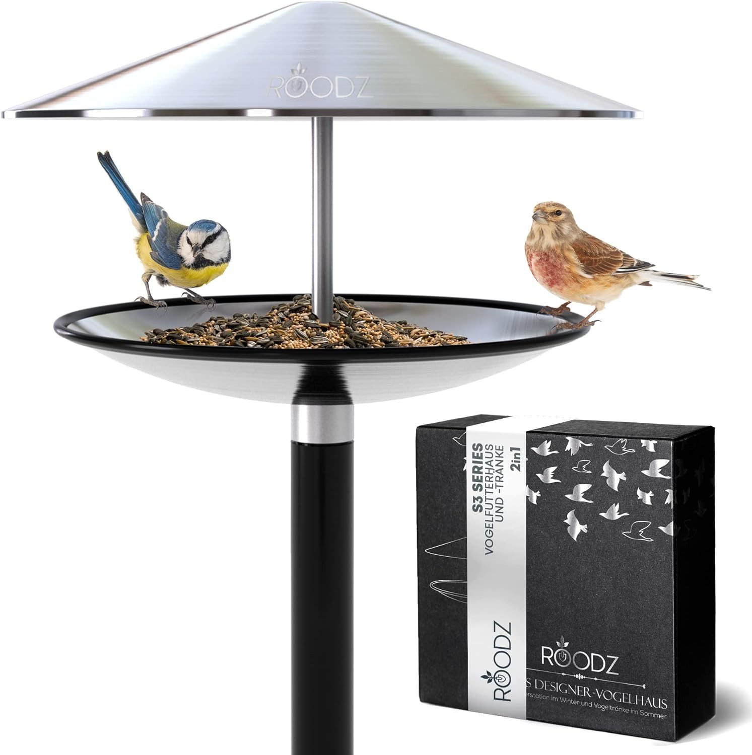 Vogelhaus 2-in-1 Vogelhaus und Vogeltränke mit Ständer aus rostfreiem Edelstahl