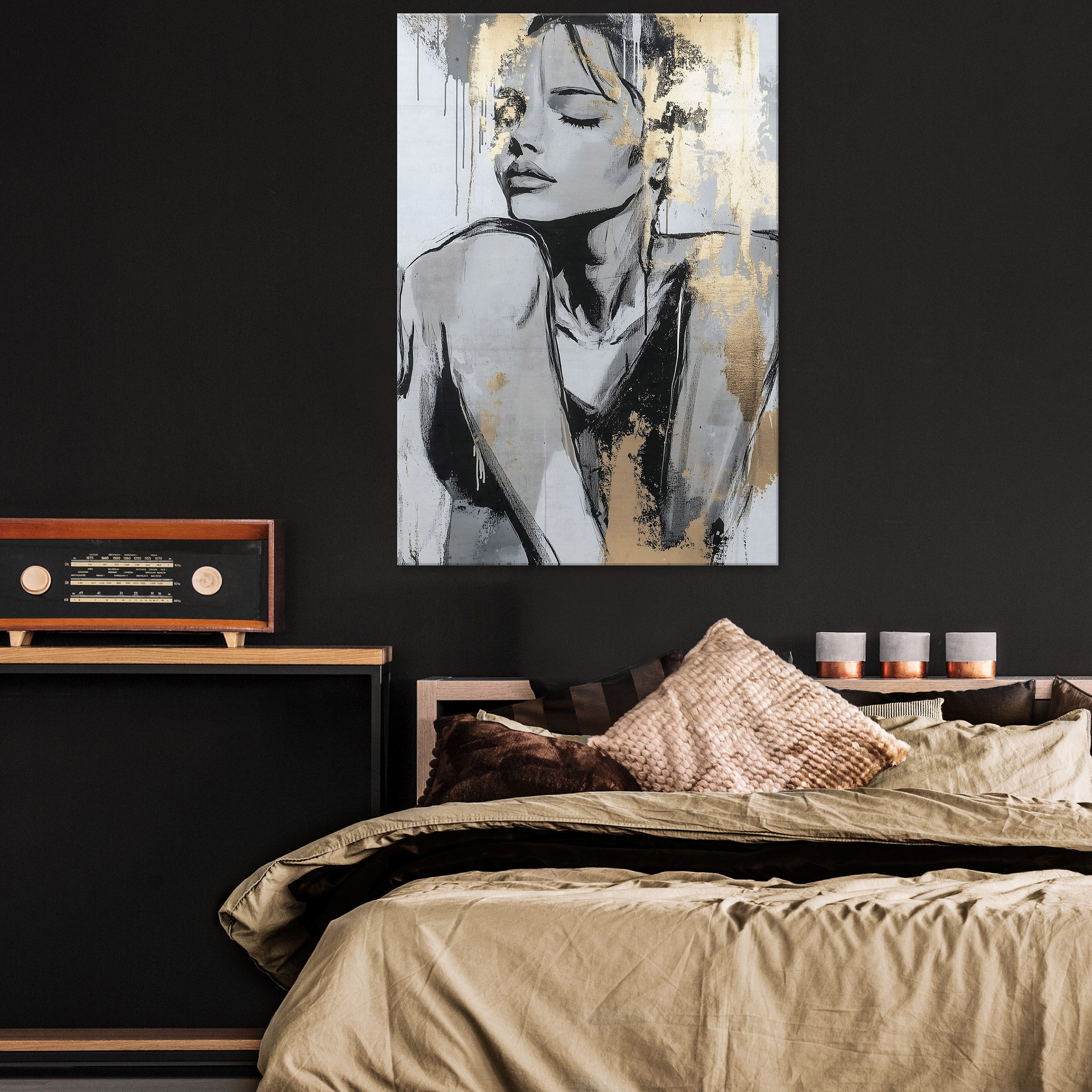 Wallarena Leinwandbild Frau Abstrakt Glamour Gold Grau Bild Wandbilder XXL günstig online kaufen