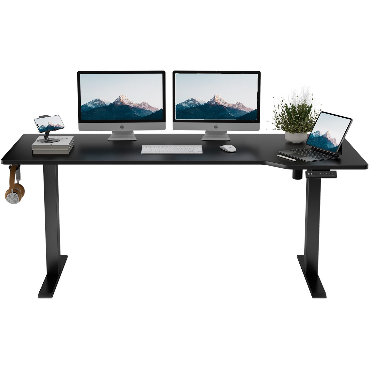 HOMALL Schreibtisch höhenverstellbaren Schreibtisch elektrischen 160*70/180*80cm (4-stufige Höheneinstellung, mit 1 Haken und 1 Kabelführungsbox Bestehend aus 4 Platten)