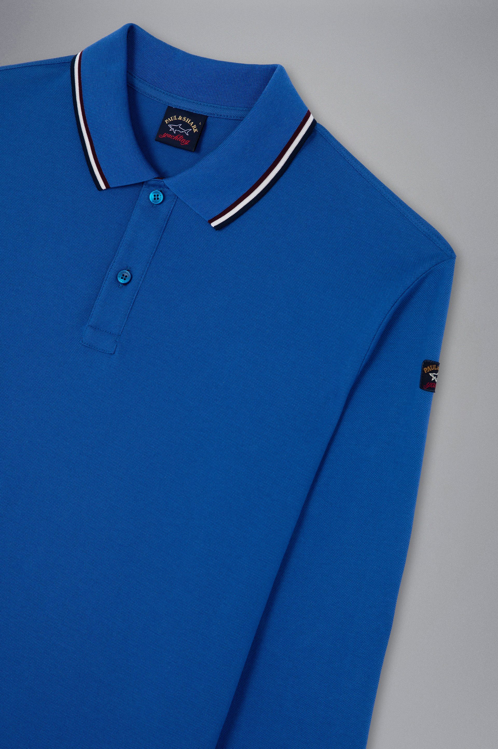 Turquoise aus Poloshirt Baumwoll-Piqué SHARK & PAUL Langarm-Poloshirt