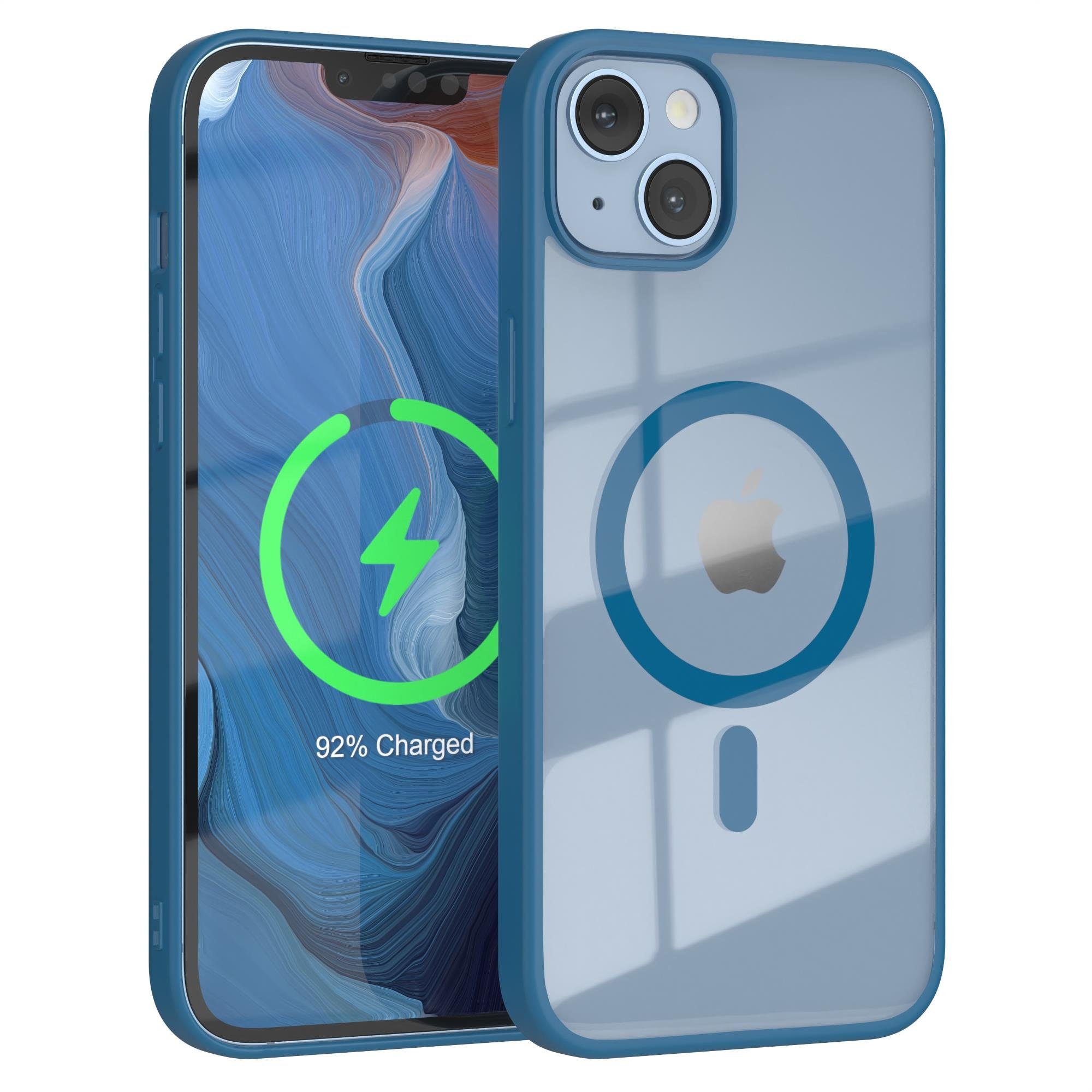 EAZY CASE Handyhülle Transparente Hülle mit MagSafe für iPhone 14 Plus 6,7 Zoll, Silikon Handyhülle, Schutzhülle mit Kameraschutz, Etui magnetisch Blau