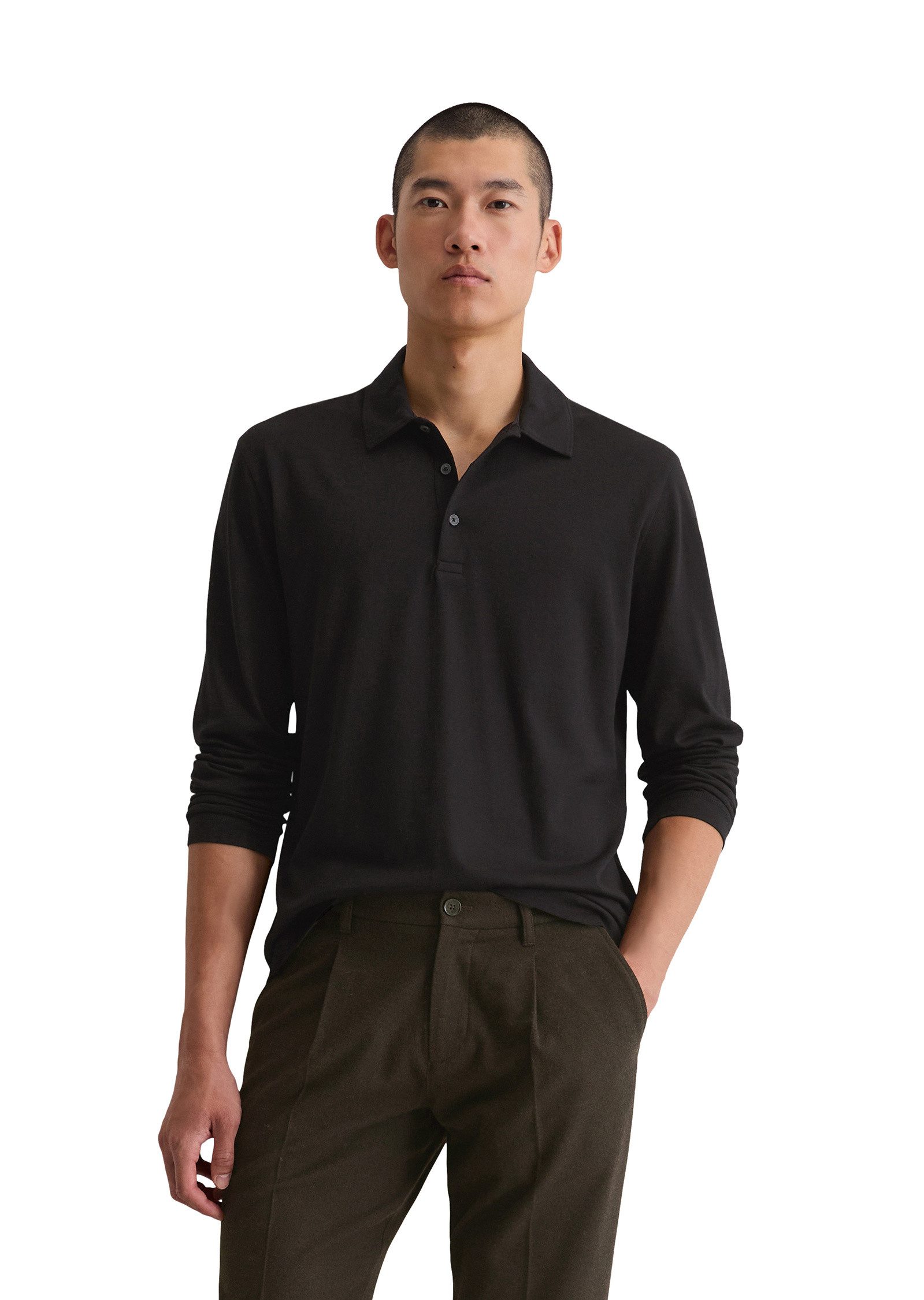 Marc O'Polo Langarm-Poloshirt aus weichem Wool Blend Jersey