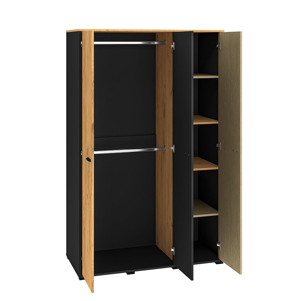 Kleiderschrank 2 sandfarben, ca. CASPER-131 Eiche, Kleiderstangen, schwarz, Lomadox 120/190/55cm