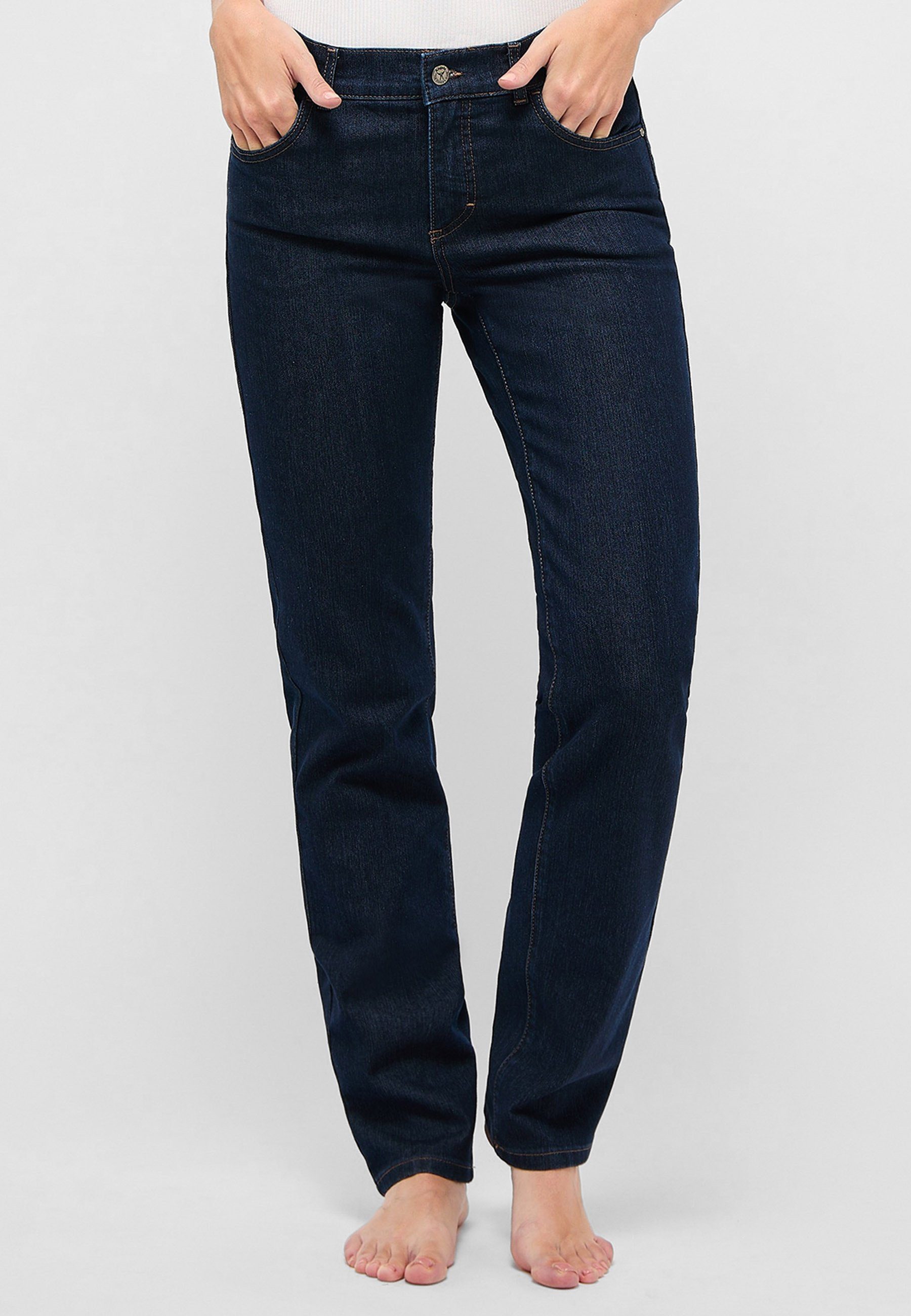 Label-Applikationen ANGELS dunkelblau mit sportivem Straight-Jeans Jeans mit Denim Dolly