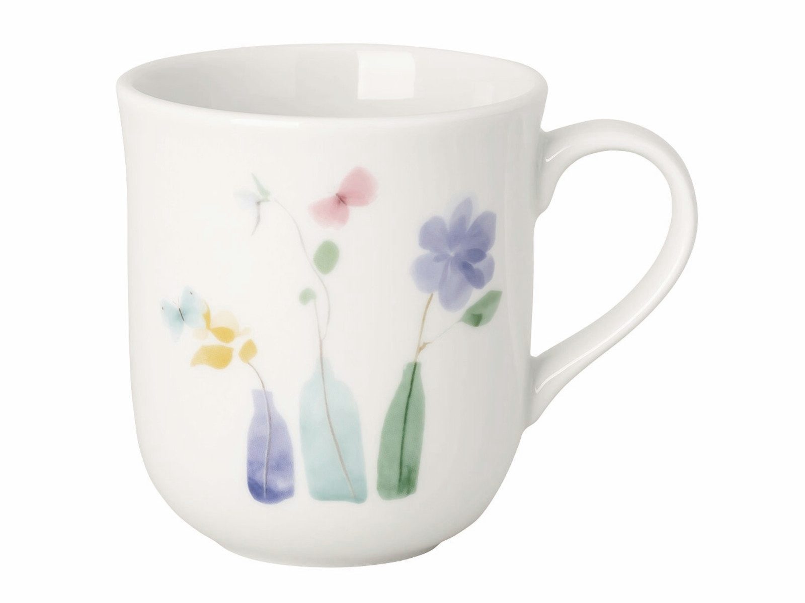 Hutschenreuther Becher Frühlingsgrüsse Blumenvasen Becher mit Henkel 0,4l, Porzellan