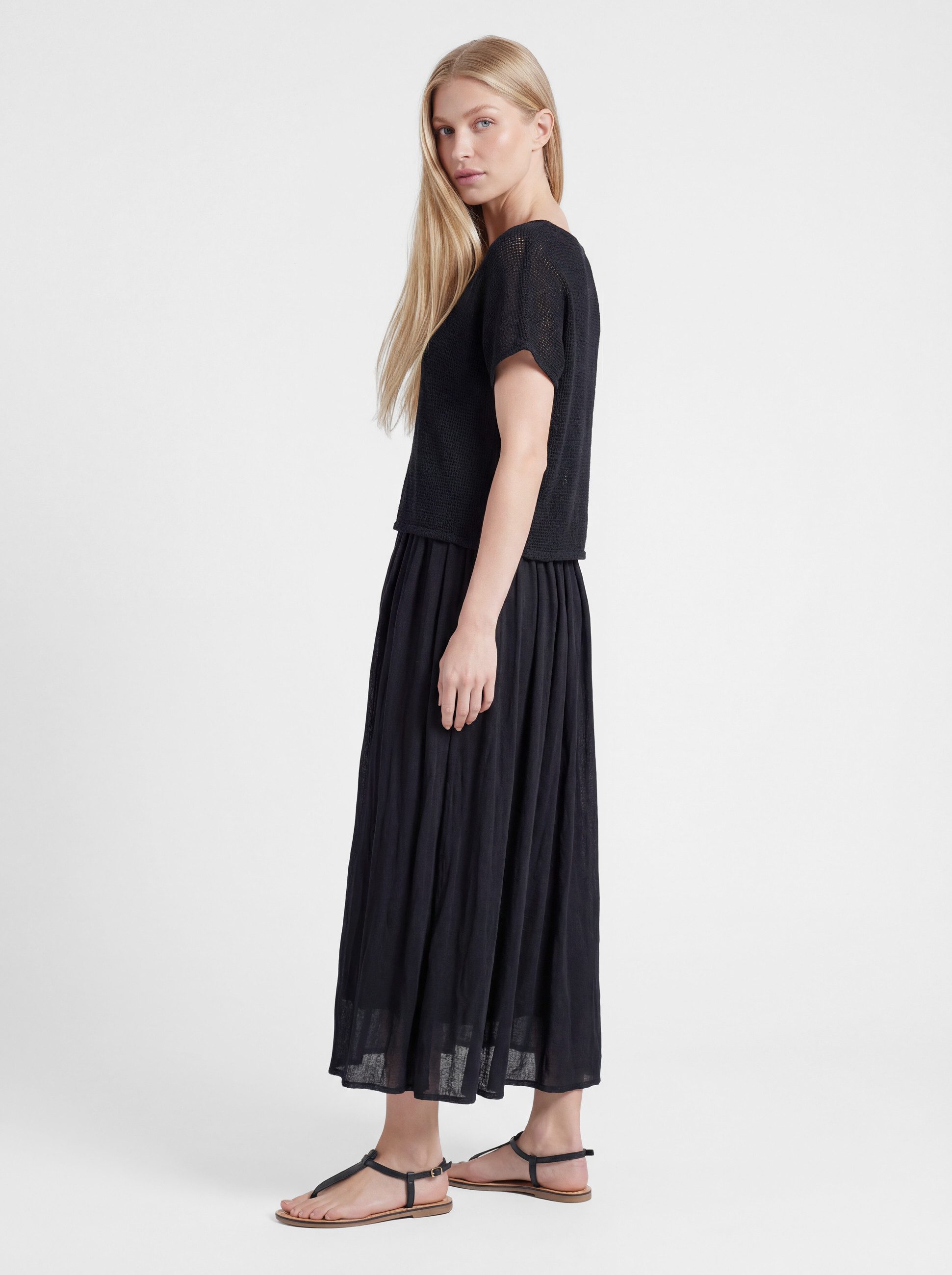 PEKIVESSA Sommerkleid Lässiges Midikleid im angesagten Lagen-Look aus Baumwolle-Leinen-Webstoff