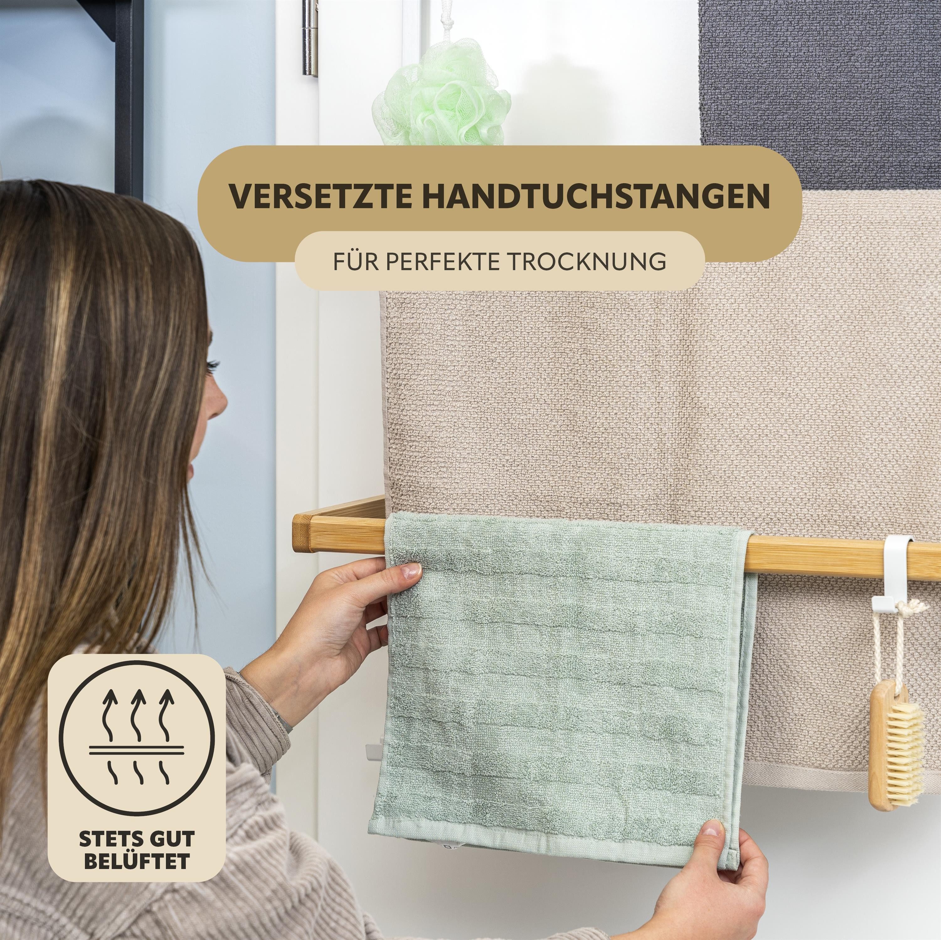eluno Türregal Tür-Hängeregal aus Metall und Bambus, 3 Handtuchstangen