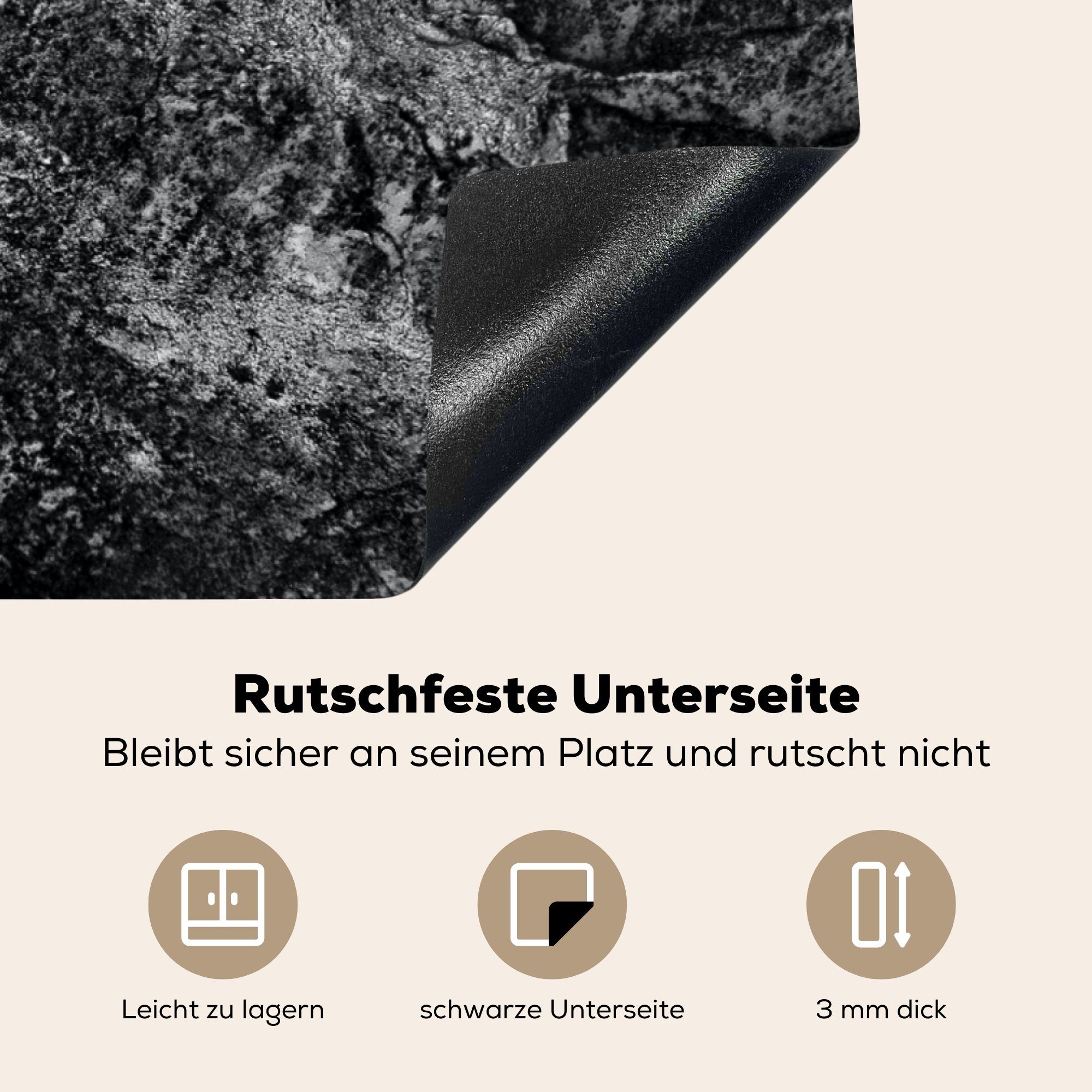 Herdblende-/Abdeckplatte Schwarz die - für Vinyl, cm, MuchoWow Weiß - Stein Granit, Schutz küche, (1 81x52 tlg), Induktionskochfeld Ceranfeldabdeckung -