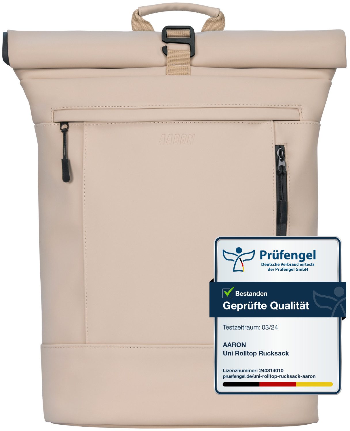 AARON Rucksack UNI Rolltop Rucksack aus recyceltem PU-Leder - 16-22L, Beige