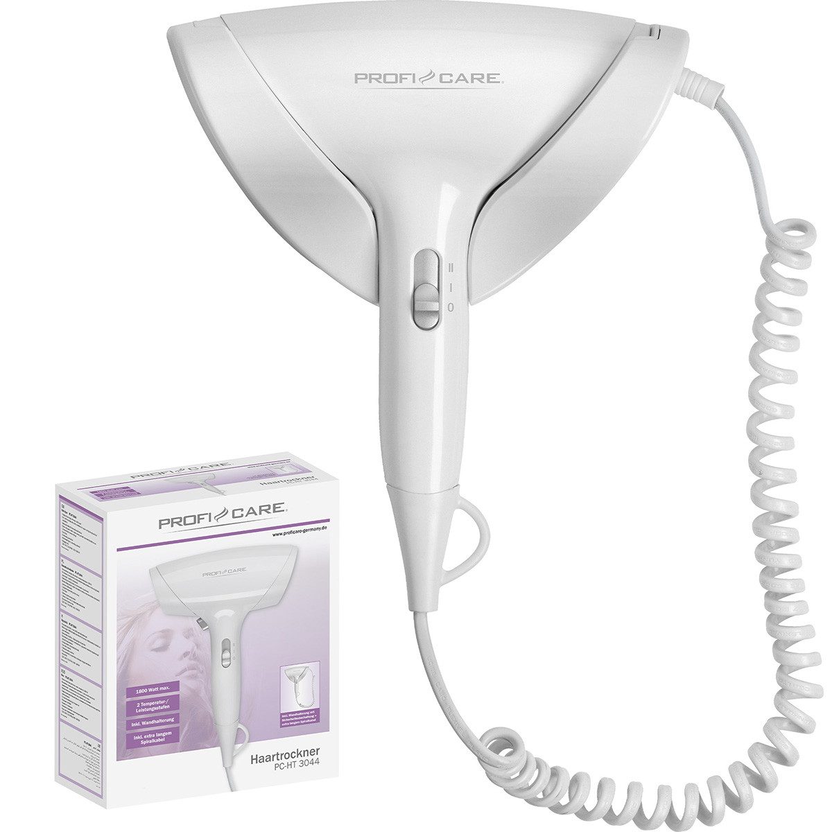 ProfiCare Haartrockner PC-HT 3044, kompakter Haartrockner inkl. Wandhalterung, 1800W