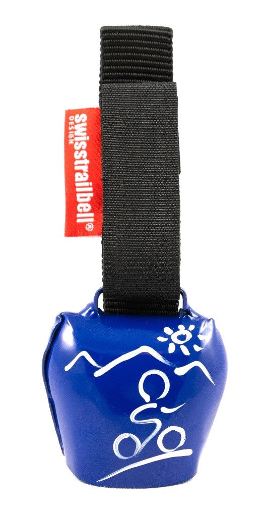 Fahrradklingel fresh Colour: Blau mit weißem Mountainbiker, schwarzes Band, Trailbell